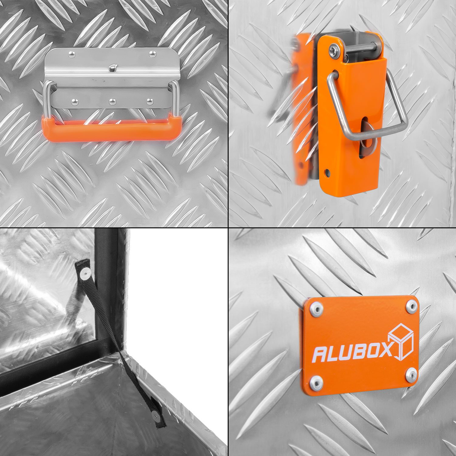 ALUBOX Aufbewahrungsbox mit Deckel Alukiste Riffelblech (36 Liter), Fangbänder im Deckel - Dichtung im Deckel - 1,5 mm Blechstärke