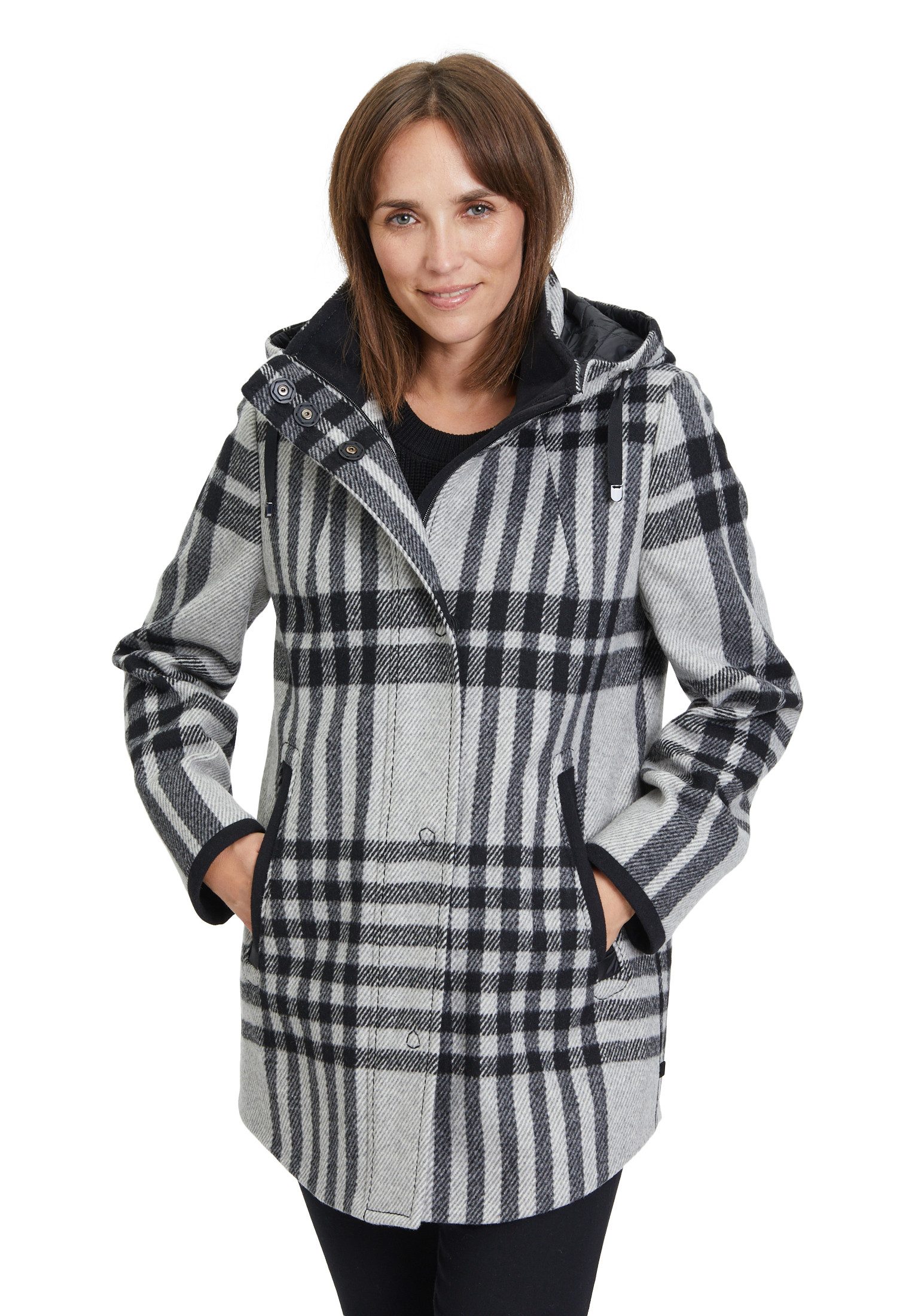 Gil Bret Wolljacke kariert mit Kapuze günstig online kaufen