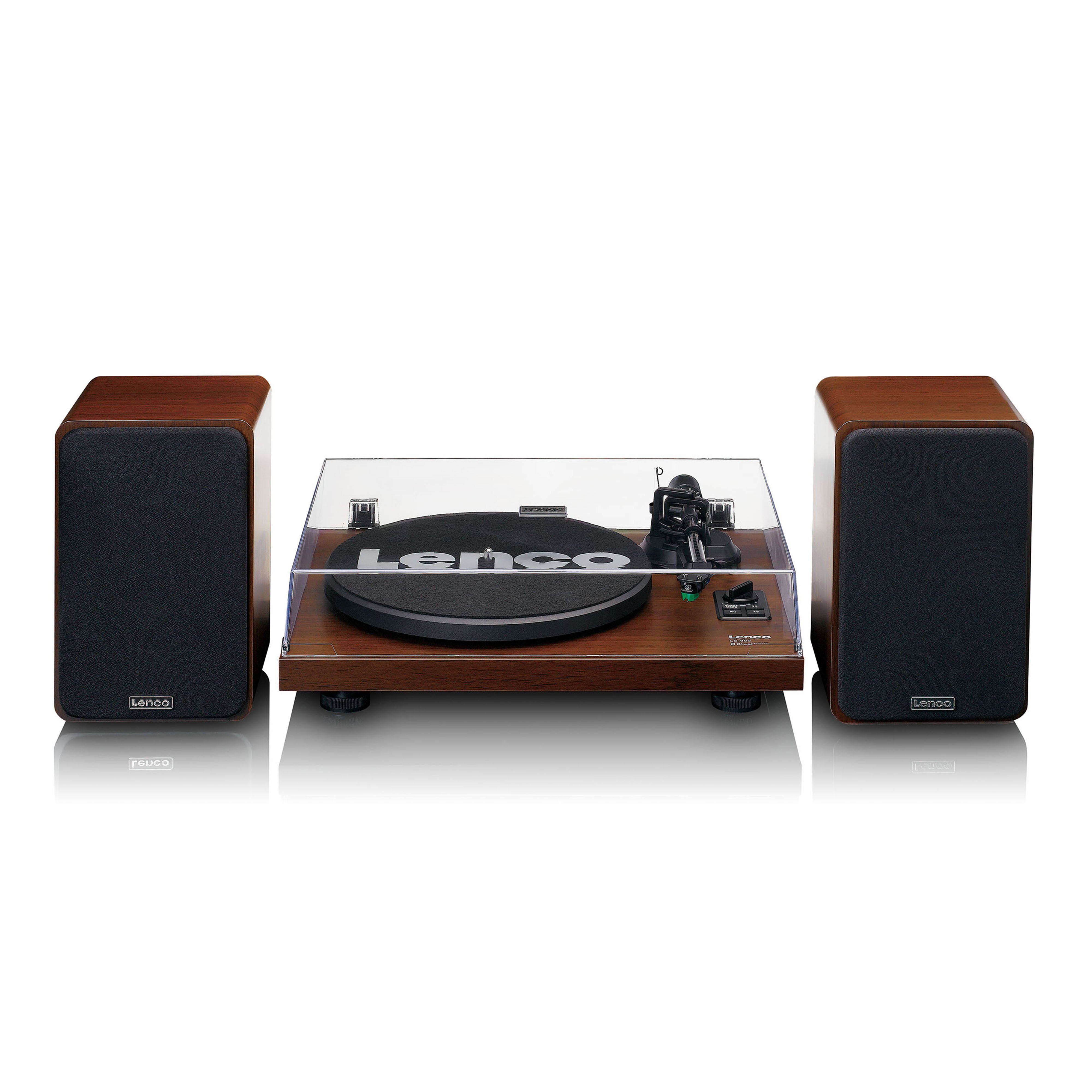 Lenco LS-600WA Plattenspieler (Riemenantrieb, Bluetooth, Bluetooth®, 33/45RPM inkl. 2x 30WRMS-Lautsprecher in Walnussholz)