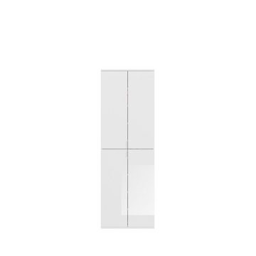 möbelando Garderobenschrank Paterson Eleganter Garderobenschrank aus Spanplatte in Weiß, mit 8 Holztüren, 2 Kleiderstangen und 16 Ablageböden. Breite 130 cm, Höhe 193 cm, Tiefe 34 cm