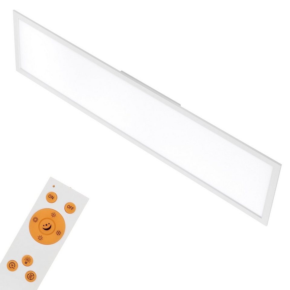 Kaltweiß, LED LED 7196-016, 119,5x29,5x4,8, 36W, Deckenleuchte Tageslichtweiß, Fernbedienung, Neutralweiß, Wohnzimmer ultraflach, Farbtemperatursteuerung, dimmbar, Leuchten fest Warmweiß, Briloner CCT Deckenlampe, Weiß, verbaut,