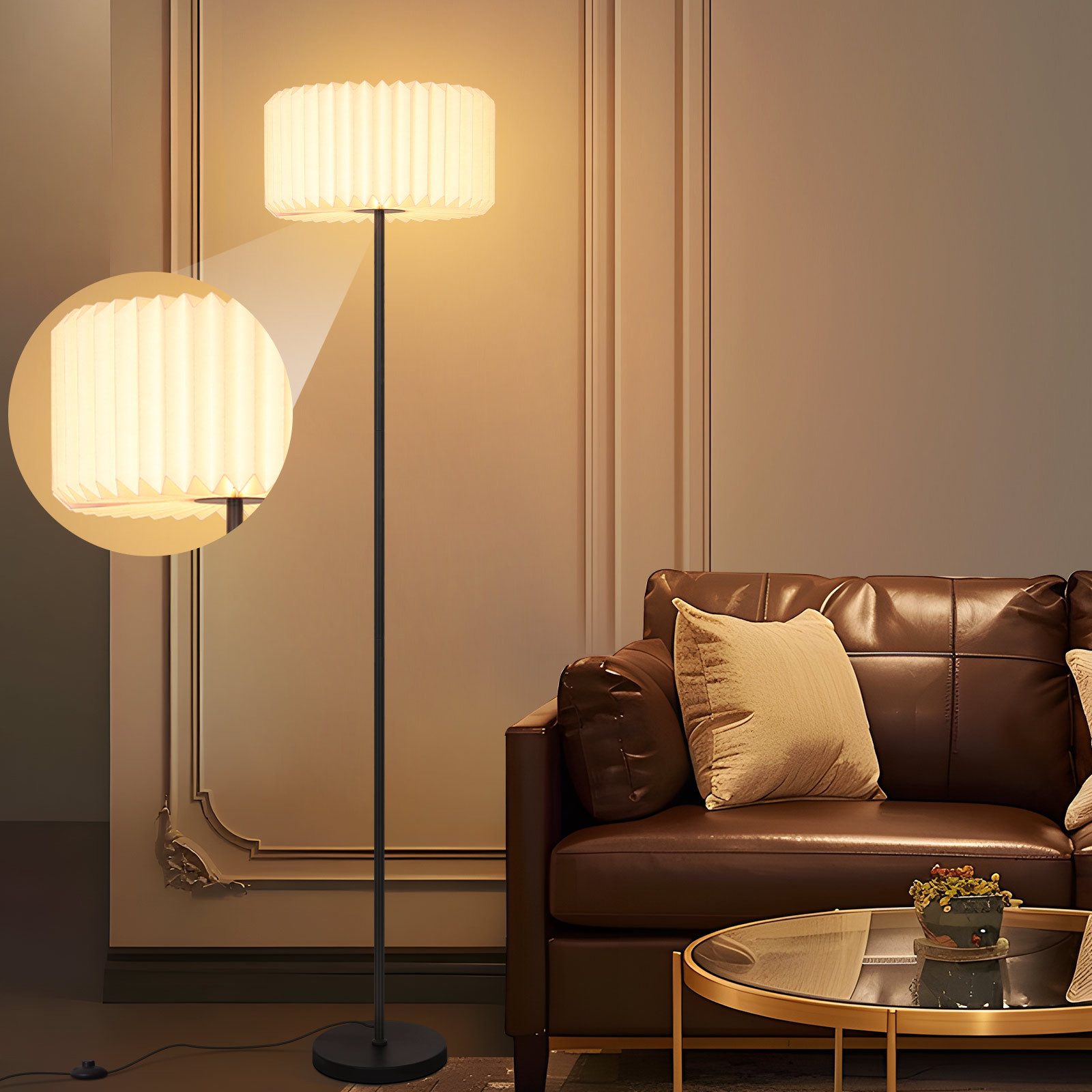 Nettlife Stehlampe Wohnzimmer Vintage G9 Weiß Papier Lampenschirm Stehleuch günstig online kaufen