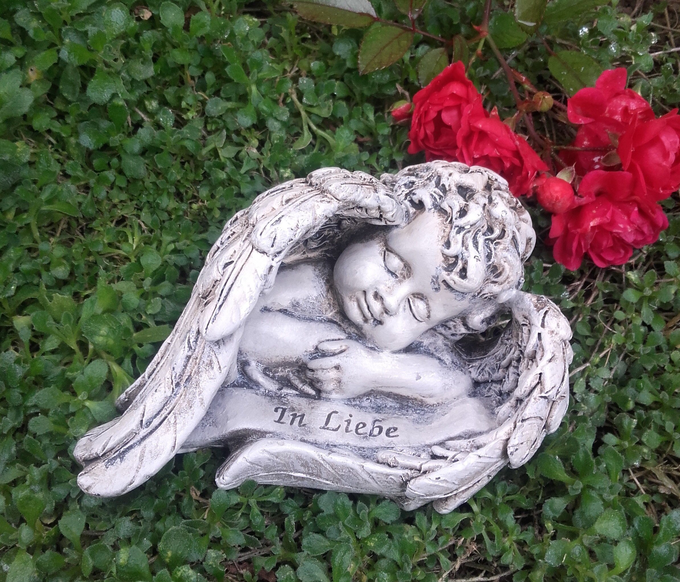 Radami Gartenfigur Engel Gedenkstein Grabengel "In Liebe" Grabschmuck