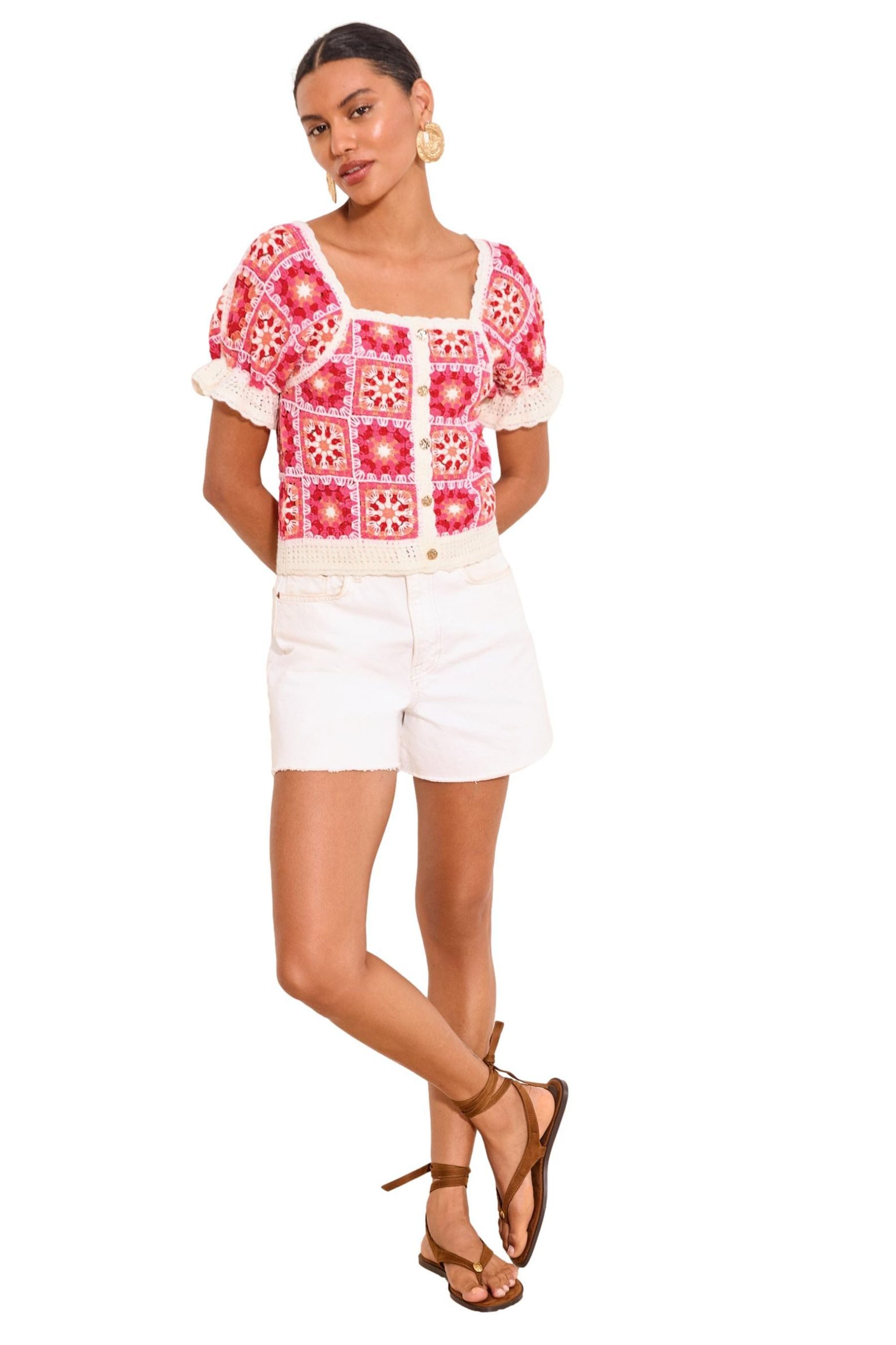 LIPSY T-Shirt Lipsy gehäkeltes Oberteil mit Puffärmeln, Regular (1-tlg)