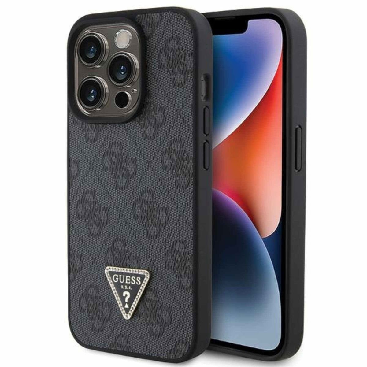 Guess Smartphone-Hülle Guess Apple iPhone 15 Pro Max Case 4G Diamond Triangle Schwarz