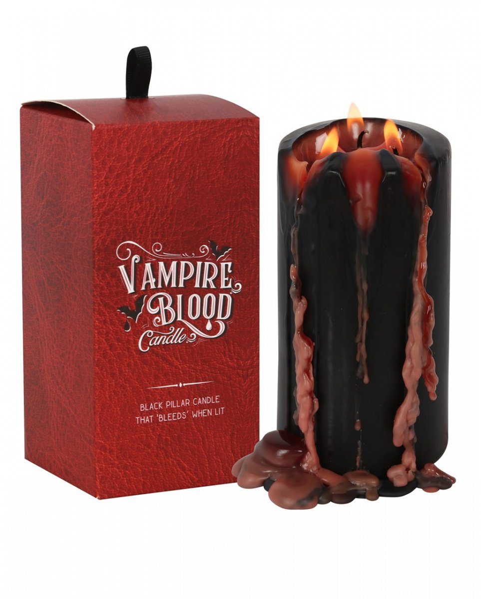 Horror-Shop Kerzenständer Große Schwarze Stumpenkerze mit Vampirblut 15cm