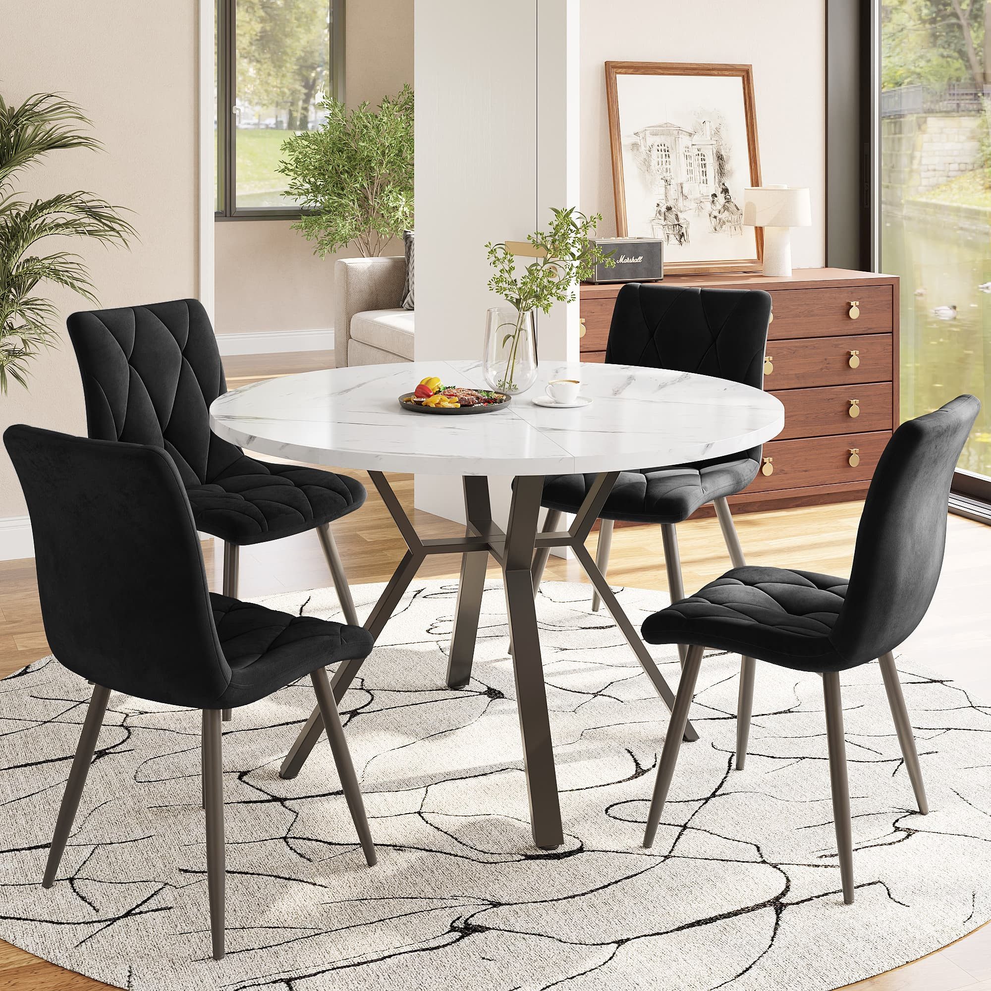 ANYSUN Essgruppe Schlichtes Rundes Esstisch- und Stuhlset aus Marmor(5-teilig), (Set, 1Tisch, 4 Stuhle), bestehend aus 4 Sesseln und 1 Tisch
