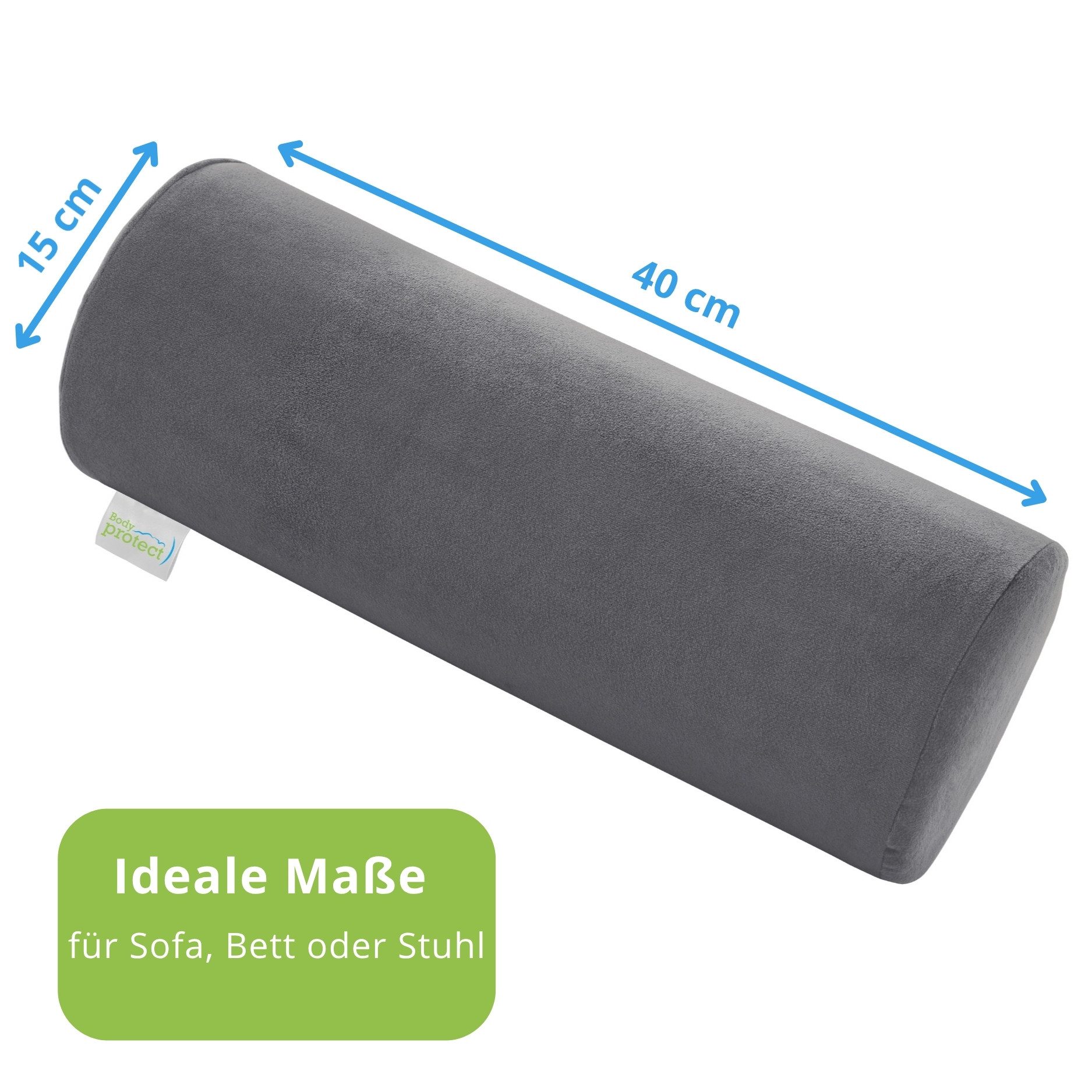 Bodyprotect Nackenrolle mit weichem Mikroplüsch Bezug, orthopädisches Nackenkissen, Lagerungsrolle, Knierolle, Memory Foam