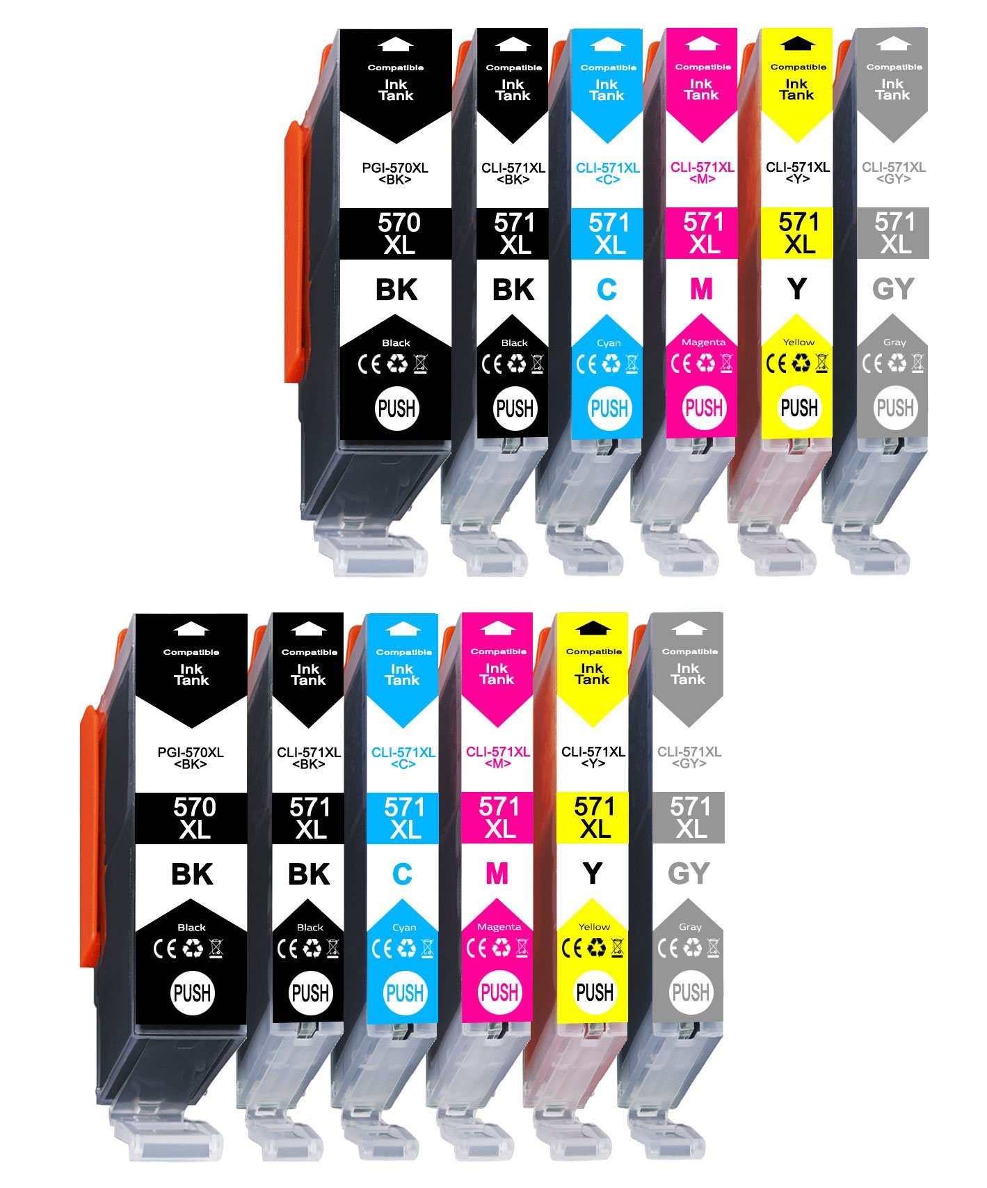 Druckerparadies 12er Multipack für Canon 570 571 XL Druckerpatronen Set Tintenpatrone (12-tlg., für MG7750 MG7751 MG7752 MG7753 TS8050 TS8051 TS8052 TS8053 TS9050)
