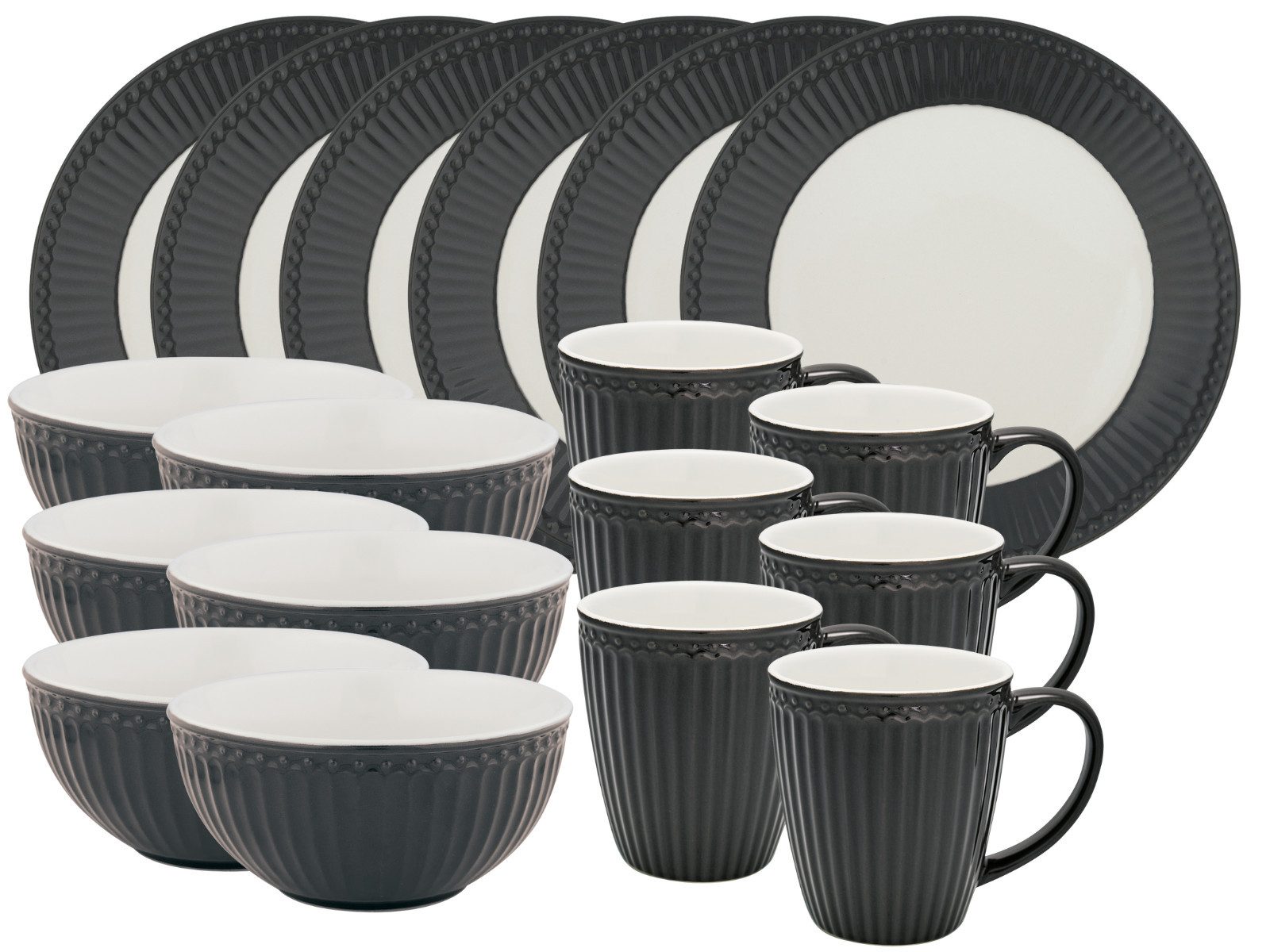 Greengate Frühstücks-Set Alice Frühstücksset dark grey 18tlg