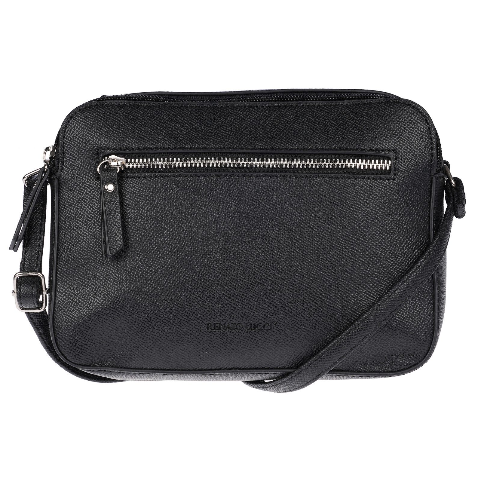 Christian Wippermann Umhängetasche Damen Tasche Schultertasche Umhängetasche Crossover Bag Hellgrau (1 tlg), Leder Optik Handtasche Schwarz