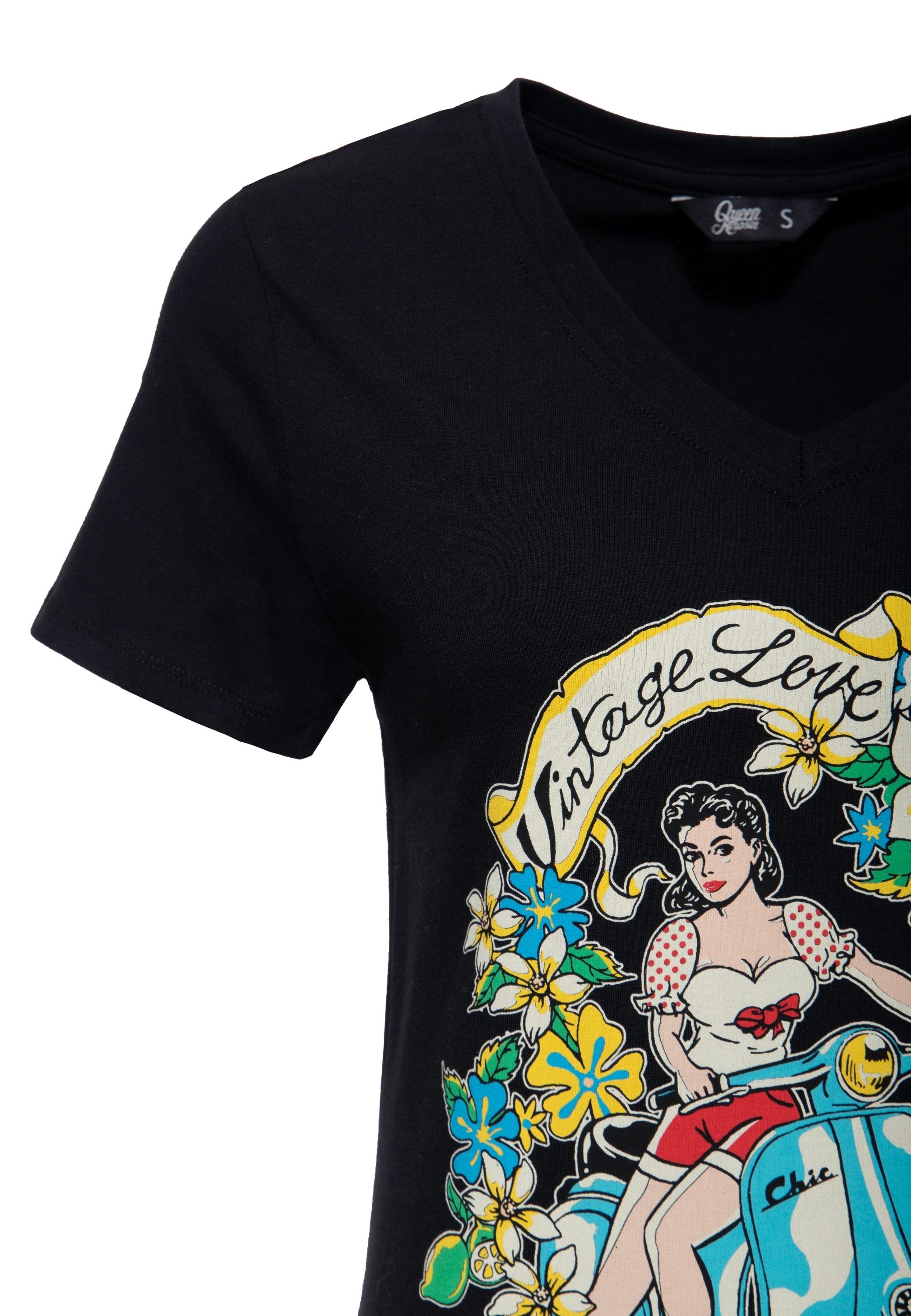 QueenKerosin Print-Shirt Vintage Love (1-tlg) mit floralem Print