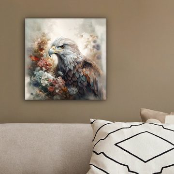 OneMillionCanvasses® Leinwandbild Adler - Adler - Vogel - Blumen - Natur, (1 St), Leinwand Bilder für Wohnzimmer Schlafzimmer, 20x20 cm