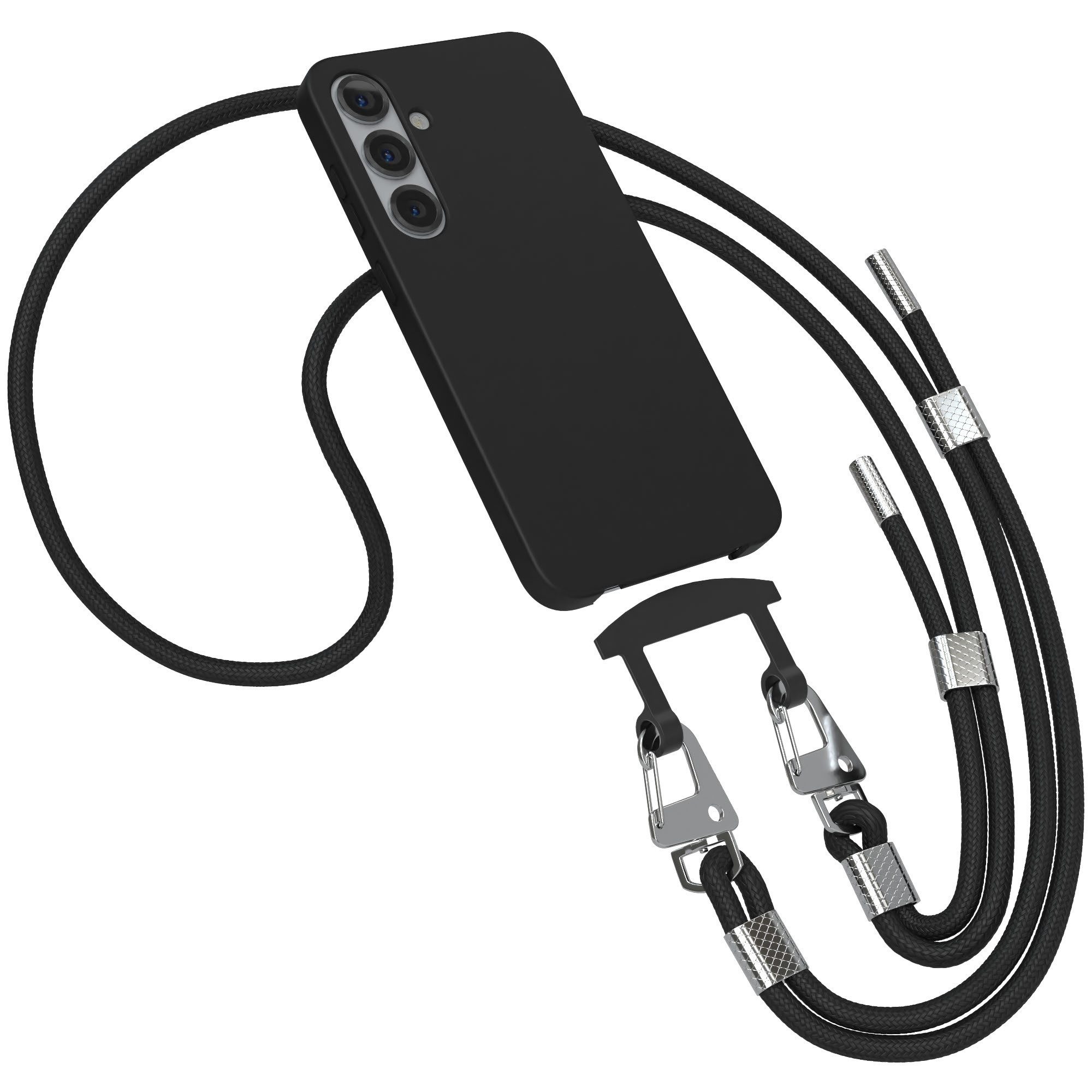 EAZY CASE Handykette 2in1 Hülle mit Band für Samsung Galaxy S25 Plus 6,7 Zoll, Handykette abnehmbar Silikonhülle 2in1 Handyband Etui Case Schwarz