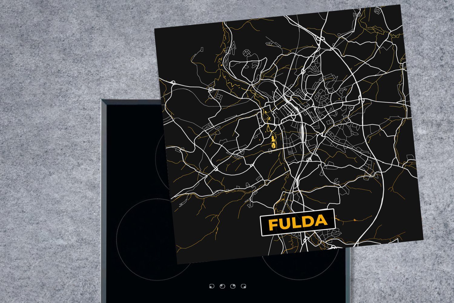 78x78 Fulda MuchoWow Karte, cm, tlg), - - Stadtplan - (1 und küche Arbeitsplatte Gold Vinyl, Schwarz - Deutschland für Herdblende-/Abdeckplatte Ceranfeldabdeckung,