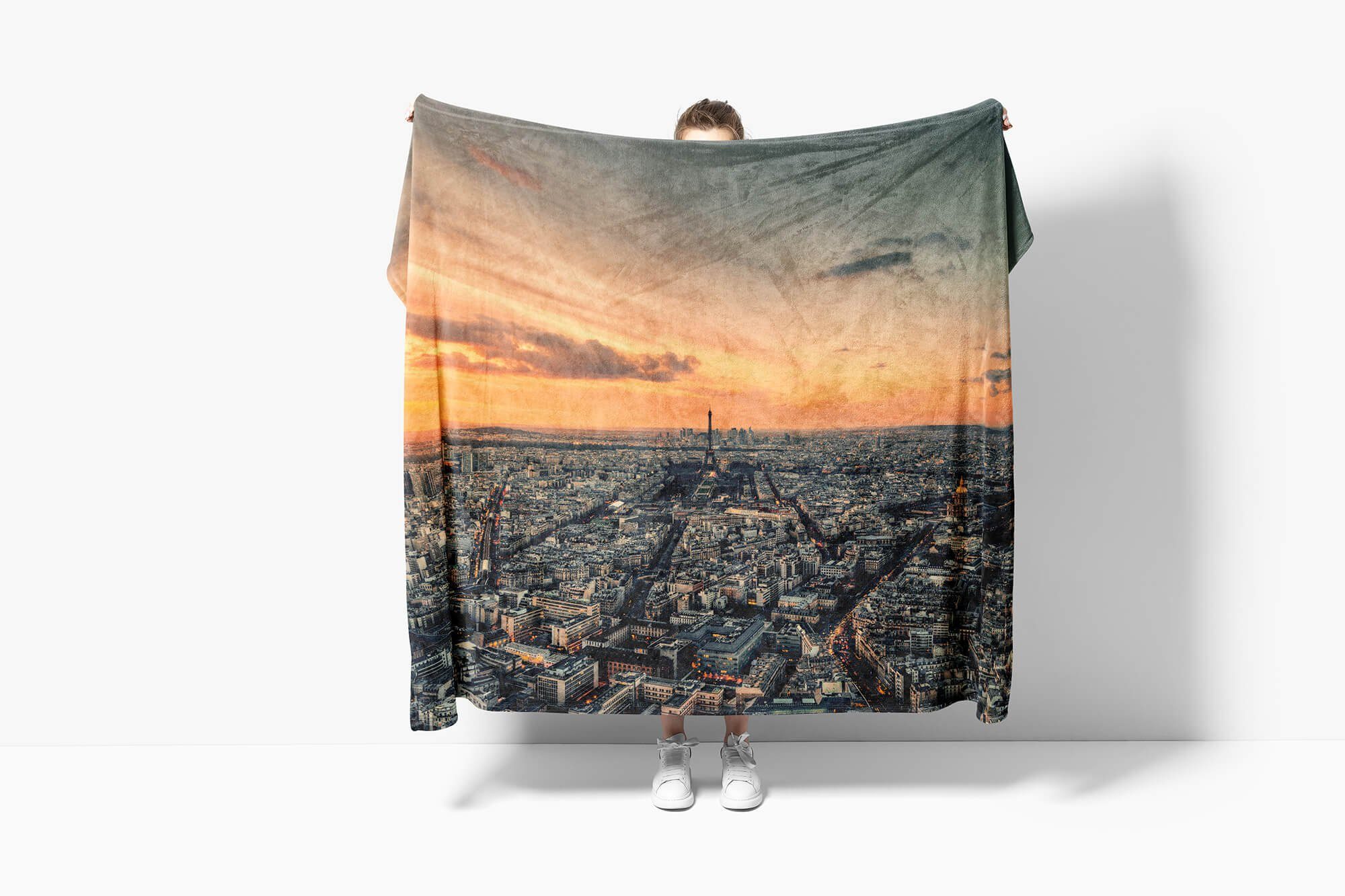 Sinus Art Handtücher Handtuch Saunatuch Handtuch Fotomotiv Kuscheldecke Baumwolle-Polyester-Mix Eif, mit Horizont Paris Strandhandtuch (1-St)