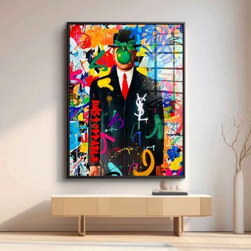 DOTCOMCANVAS® Acrylglasbild Graffiti Magritte - Acrylglas, Acrylglasbild Graffiti Magritte Pop Art Portrait hochkant Wandbild