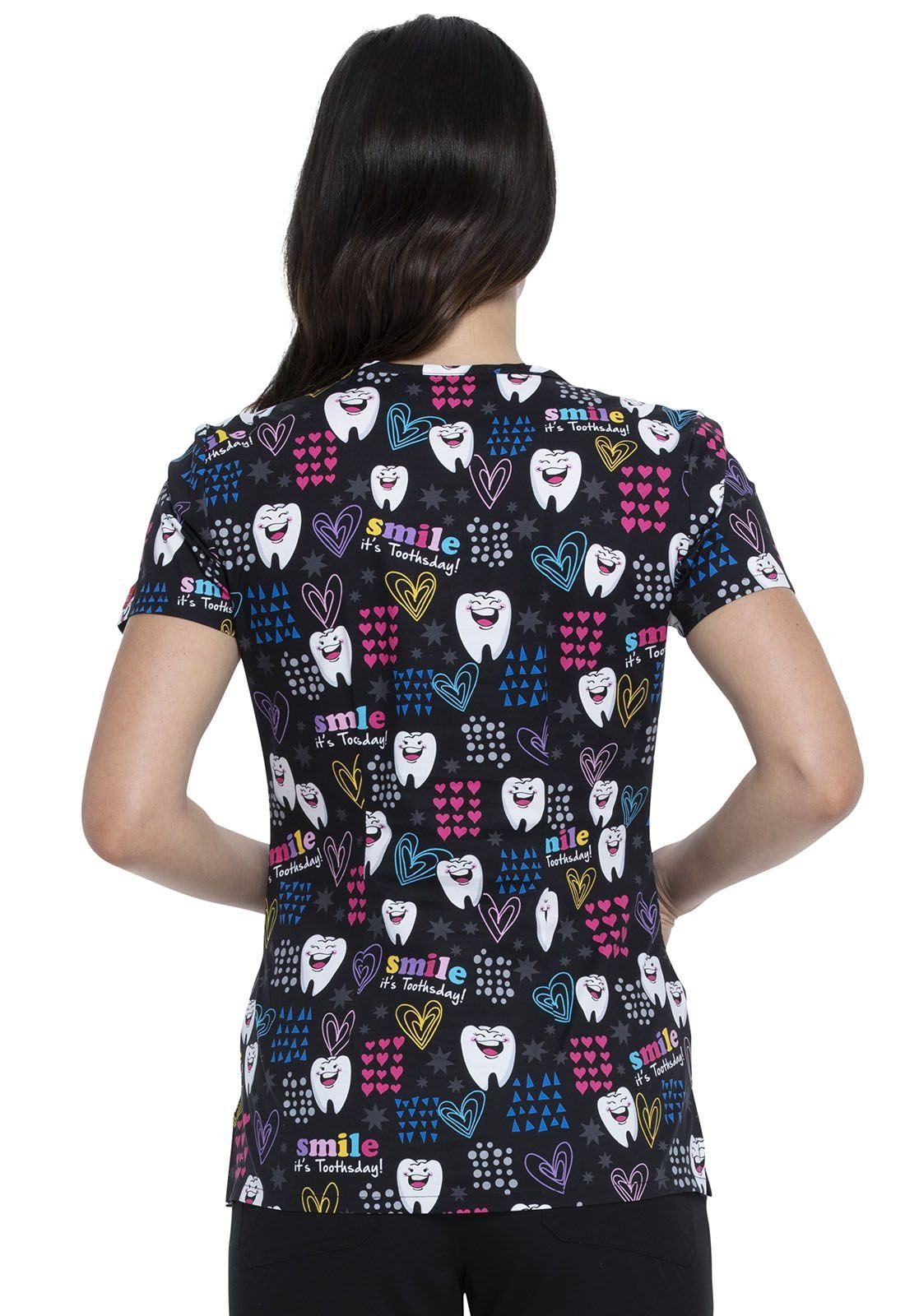 Dickies Funktionsbluse Bunt bedruckter Damen Kasack "Smile, it's Toothday" Kasack mit Motiv