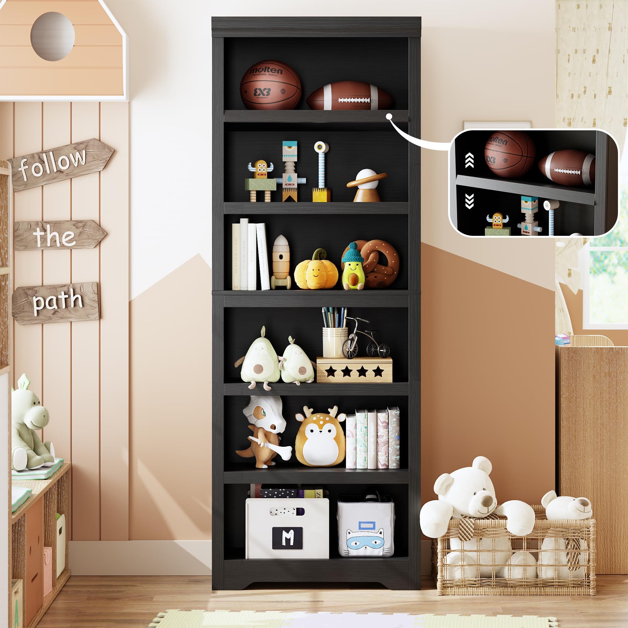 GarveeMore Bücherregal 175cm Bücherregal 6 Etagen offenes Bücherregal verstellbar