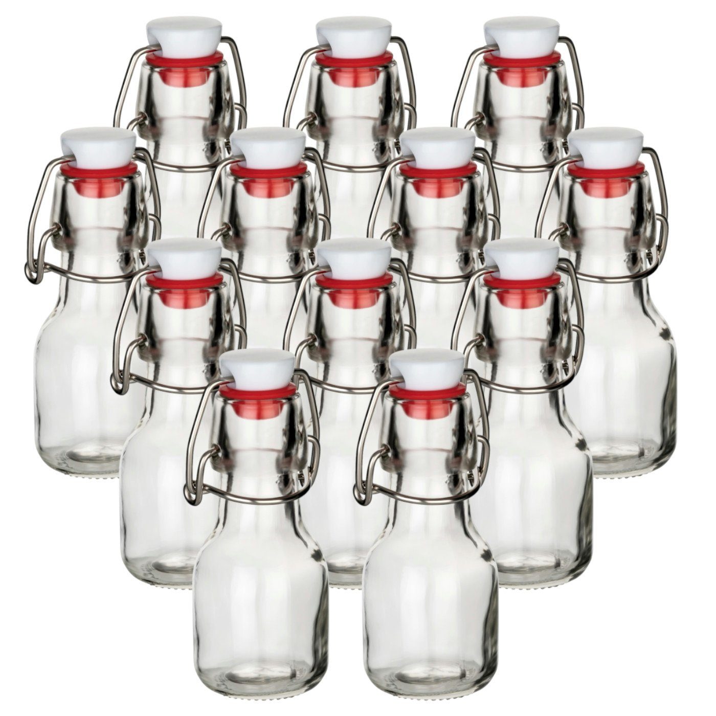 gouveo Trinkflasche Glasflaschen 60 ml mit Bügelverschluss rot - Mini Bügel-Flasche 0,06 l