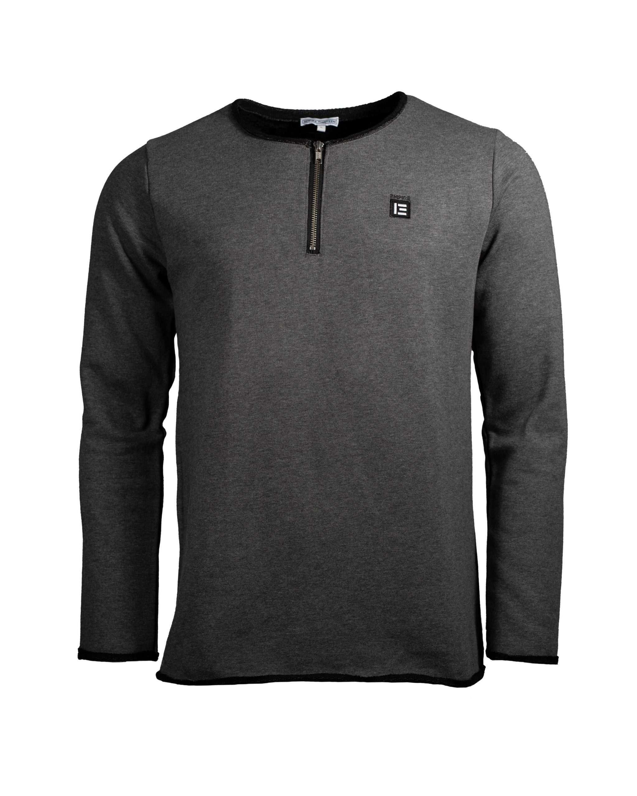 EMPIRE-THIRTEEN Sweater "EMPIRE" BASIC SWEATER MEN schwarzer Futterfaden grau