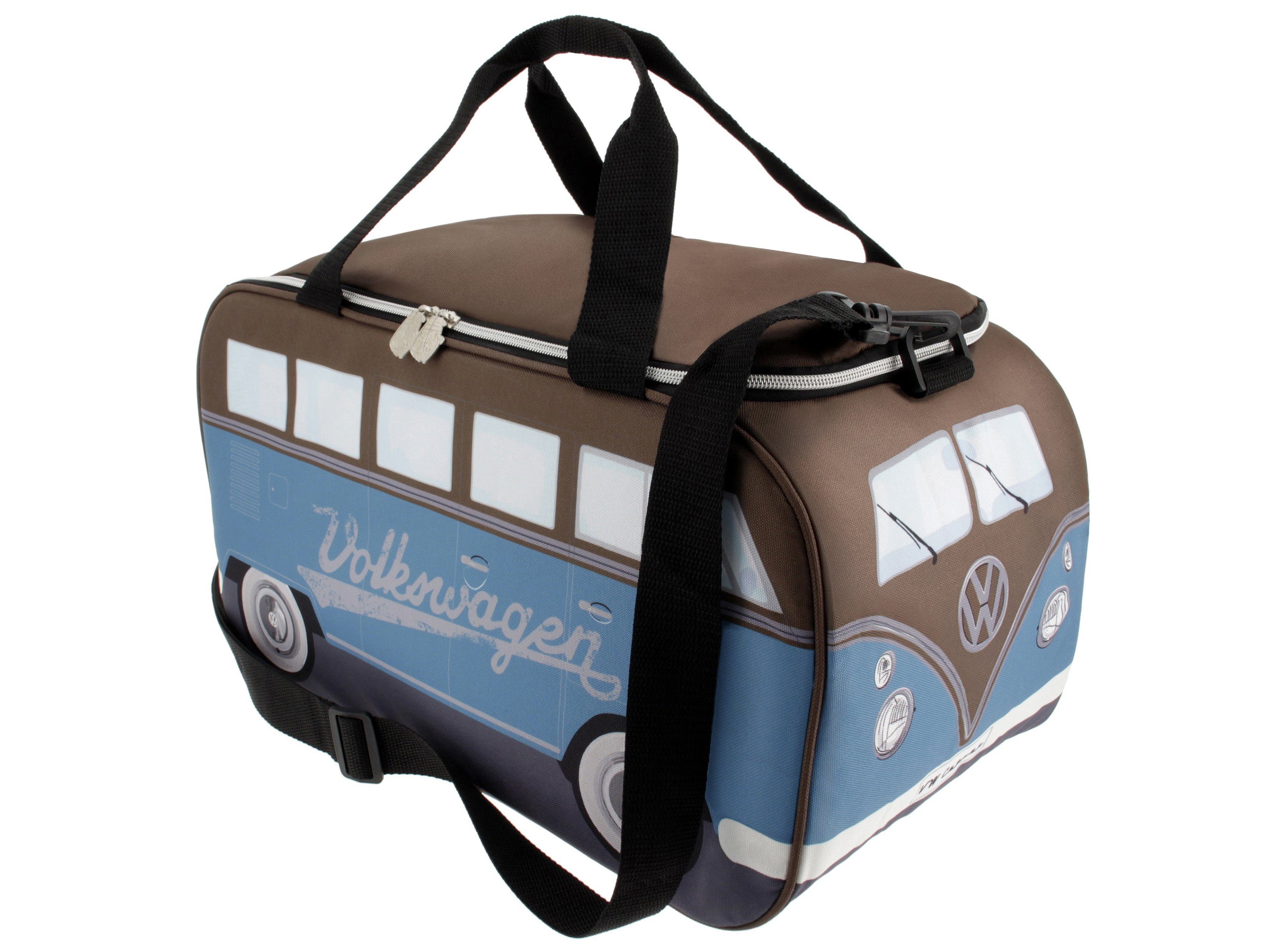 VW Collection by BRISA Kühltasche Volkswagen Thermotasche im T1 Bulli Bus Design, isolierte Picknick-Tasche, 25L Petrol/Braun