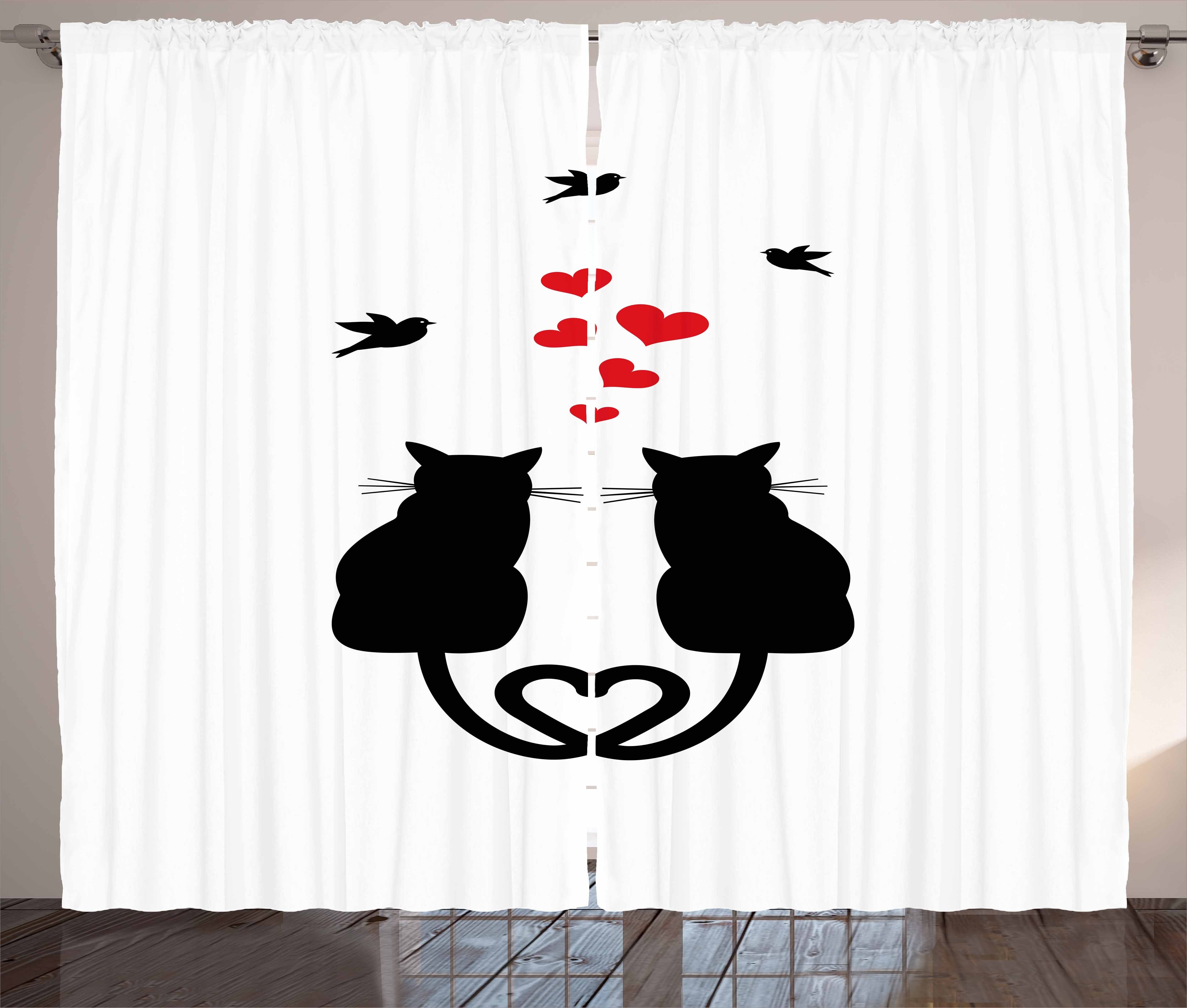 Gardine Schlafzimmer Abakuhaus, Liebe Kräuselband in Katzen Vorhang der mit Schlaufen Haken, Liebes-Herz-Schwanz und