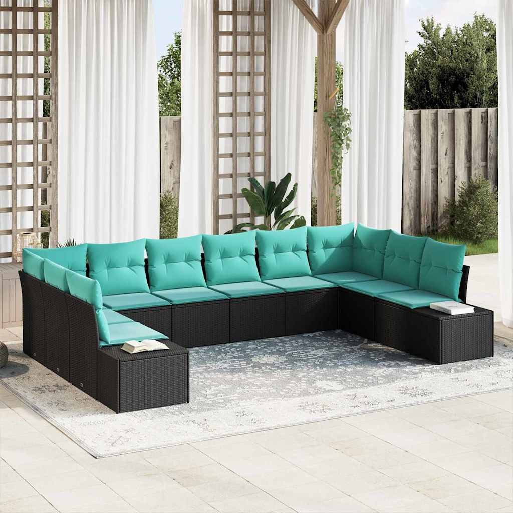 vidaXL Gartenlounge-Set Gartensofa-set 10 Stk. Schwarz Poly-Rattan, (10-tlg)