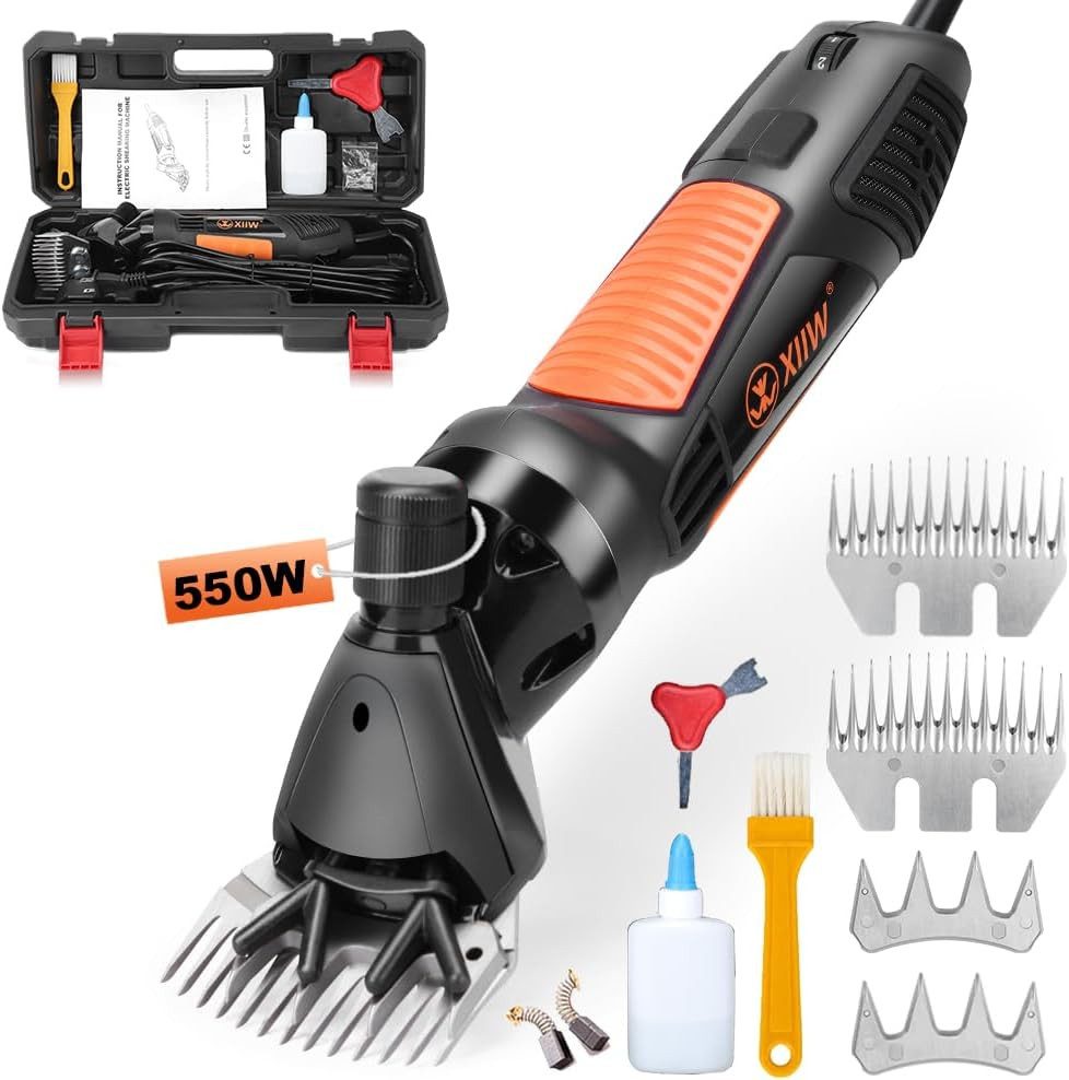 XERSEK Tierhaarentferner Elektrische Schafschere 550W Schafschermaschine 6 Geschwindigkeiten, Clipper Trimmer mit 2 Sätze Klinge für Alpakas, (Schafe, Wolle, Ziegen Farm Livestock Haircut, 10-tlg)