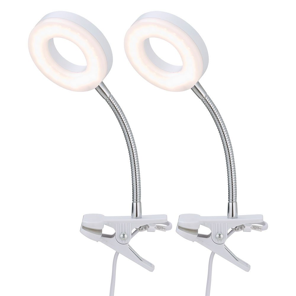 etc-shop LED Klemmleuchte, LED-Leuchtmittel fest verbaut, Warmweiß, Klemmstrahler Tischlampe Leseleuchte flexibel LED H 21 cm 2er Set