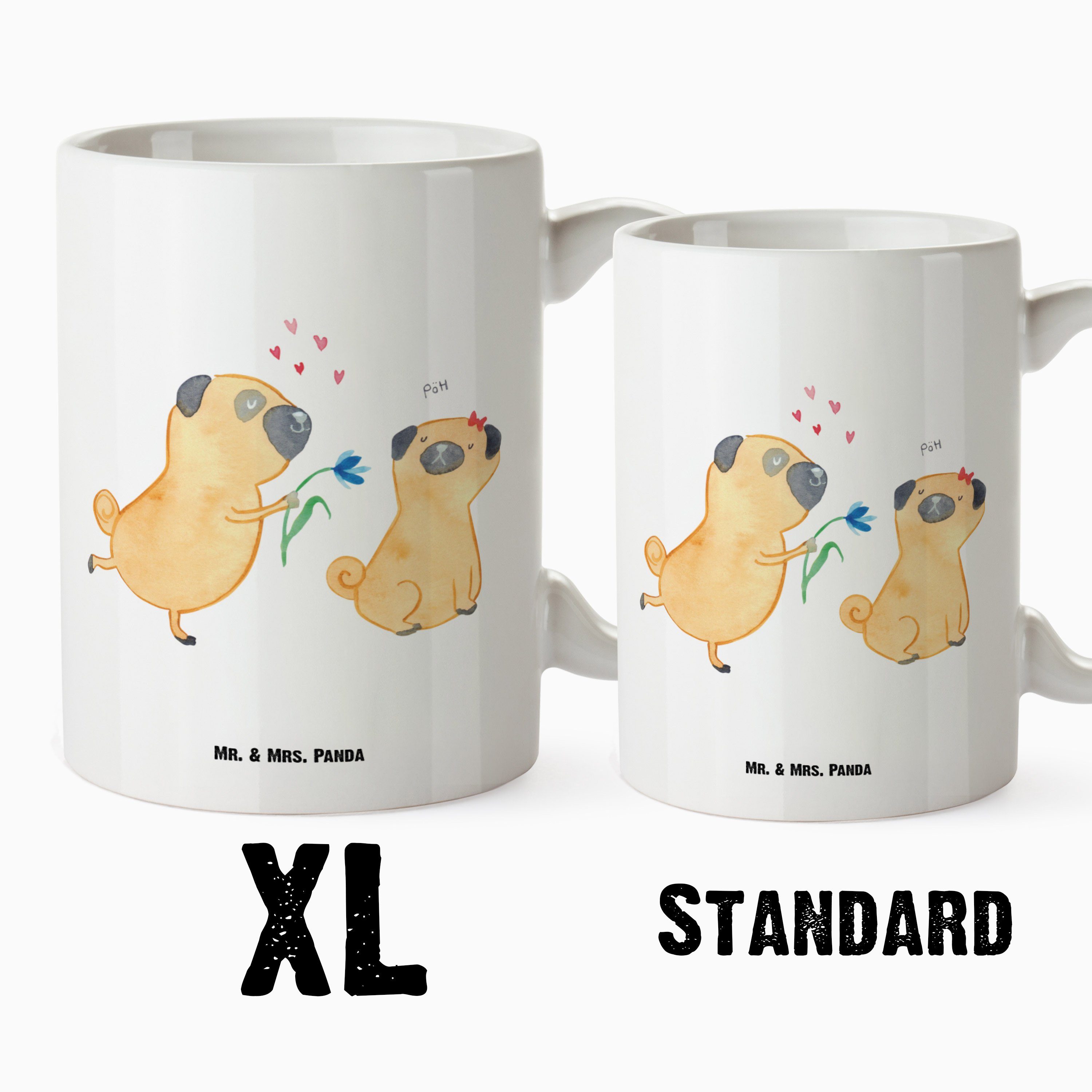 Weiß Haustier, Panda verliebt Tasse, Mr. & Keramik Tasse Tasse Geschenk, Jumbo Becher, XL XL - Hu, Mops - Mrs.