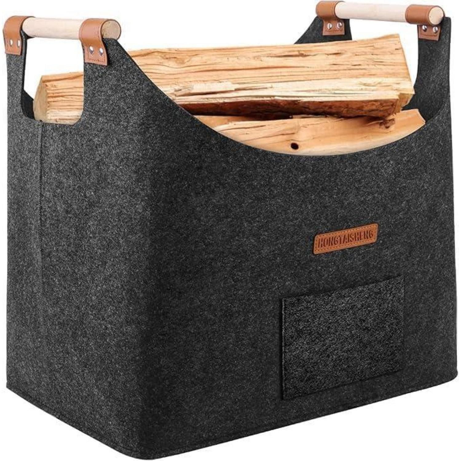 LuxusKollektion Kaminholzkorb XL Faltbarer Filzkorb Holz grau