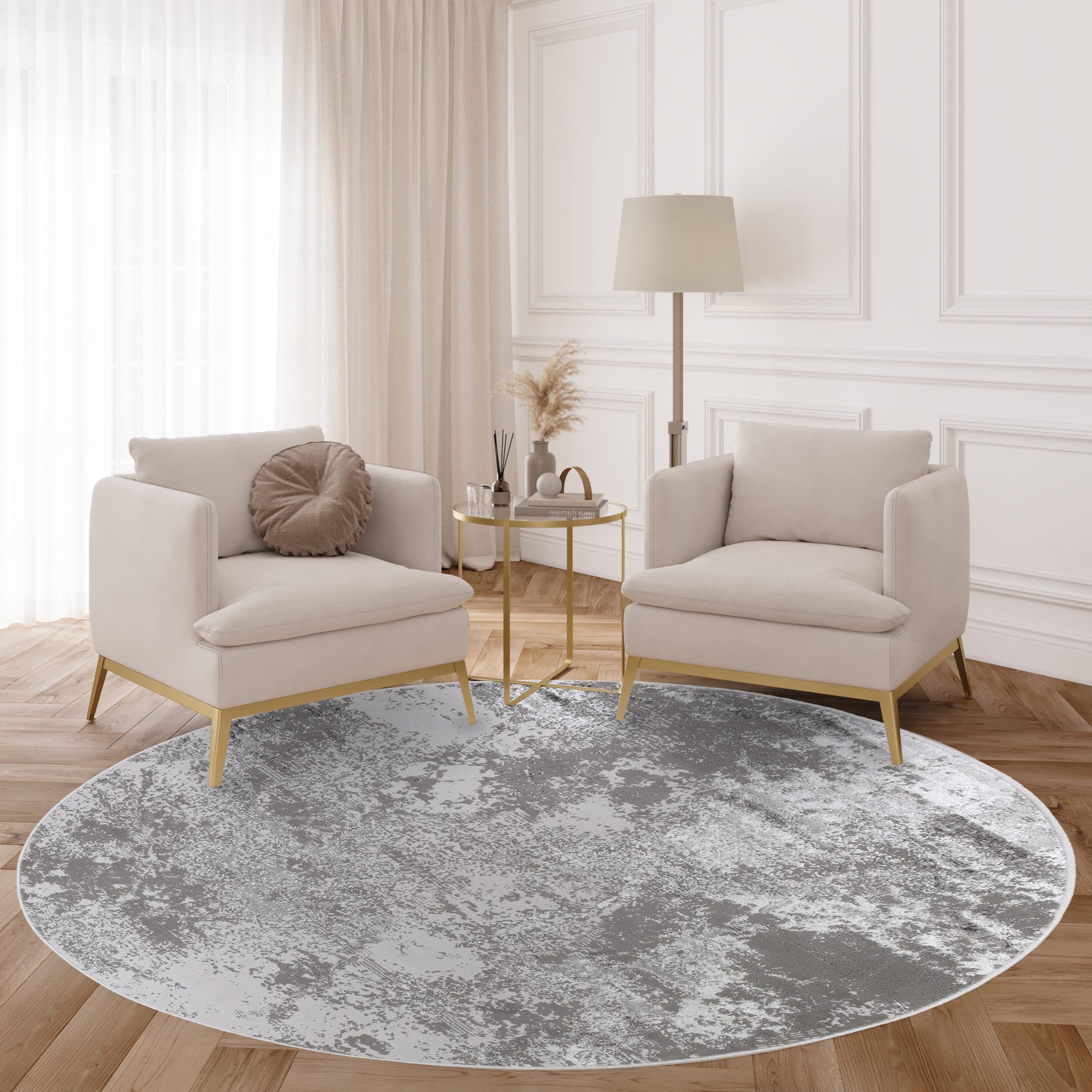 Tapiso Designteppich CRYSTAL, rund, Höhe: 8 mm, Kurzflor Schimmereffekt, pflegeleicht, allergikergeeignet