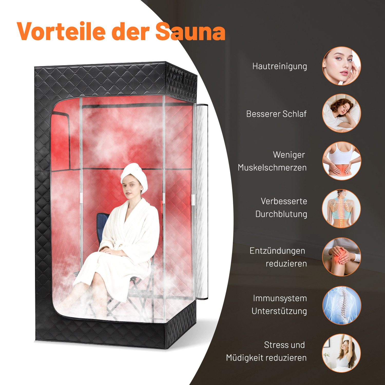 kehot Sauna Dampfsauna für Zuhause mit 1500 W Dampfgenerator, BxTxH: 90 x 90 x 180 cm, (Faltbare Heimsauna mit 3 L Tank & 9 Temperaturstufen, Timer, Tragbare We – Bild 3 von 5