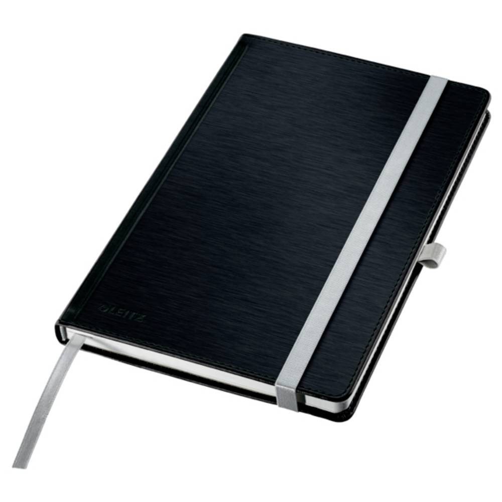 LEITZ Notizbuch 44521094 Notizblock blanko Satin Schwarz Anzahl der Blätter: 80 DIN A5, Gummibandverschluss, Innentasche (Rückseite), Stiftschlaufe, Hardcover