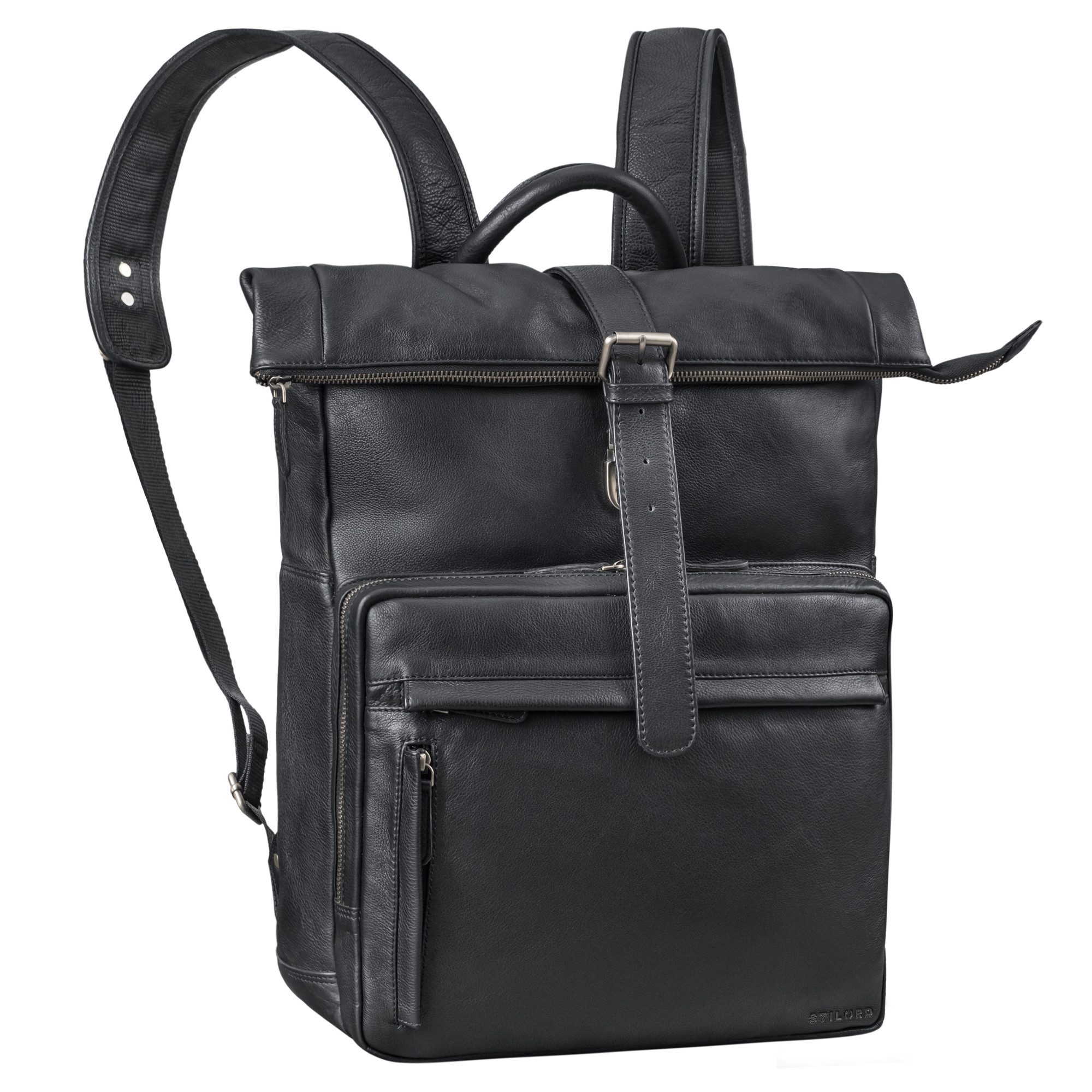 STILORD Notebookrucksack "Melvin" Echtleder Rolltop Rucksack Herren Laptop 16 - 17 Zoll