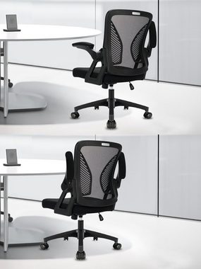 Durrafy Bürostuhl Stuhl,Ergonomischer Schreibtischstuhl,Drehstuhl (Chefsessel mit klappbaren Armlehnen, mit Wippfunktion bis 120°, Höhenverstellbarer Design Arbeitsstuhl), für das Büro,Arbeitszimmer, Computerstuhl 130KG, Schwarz