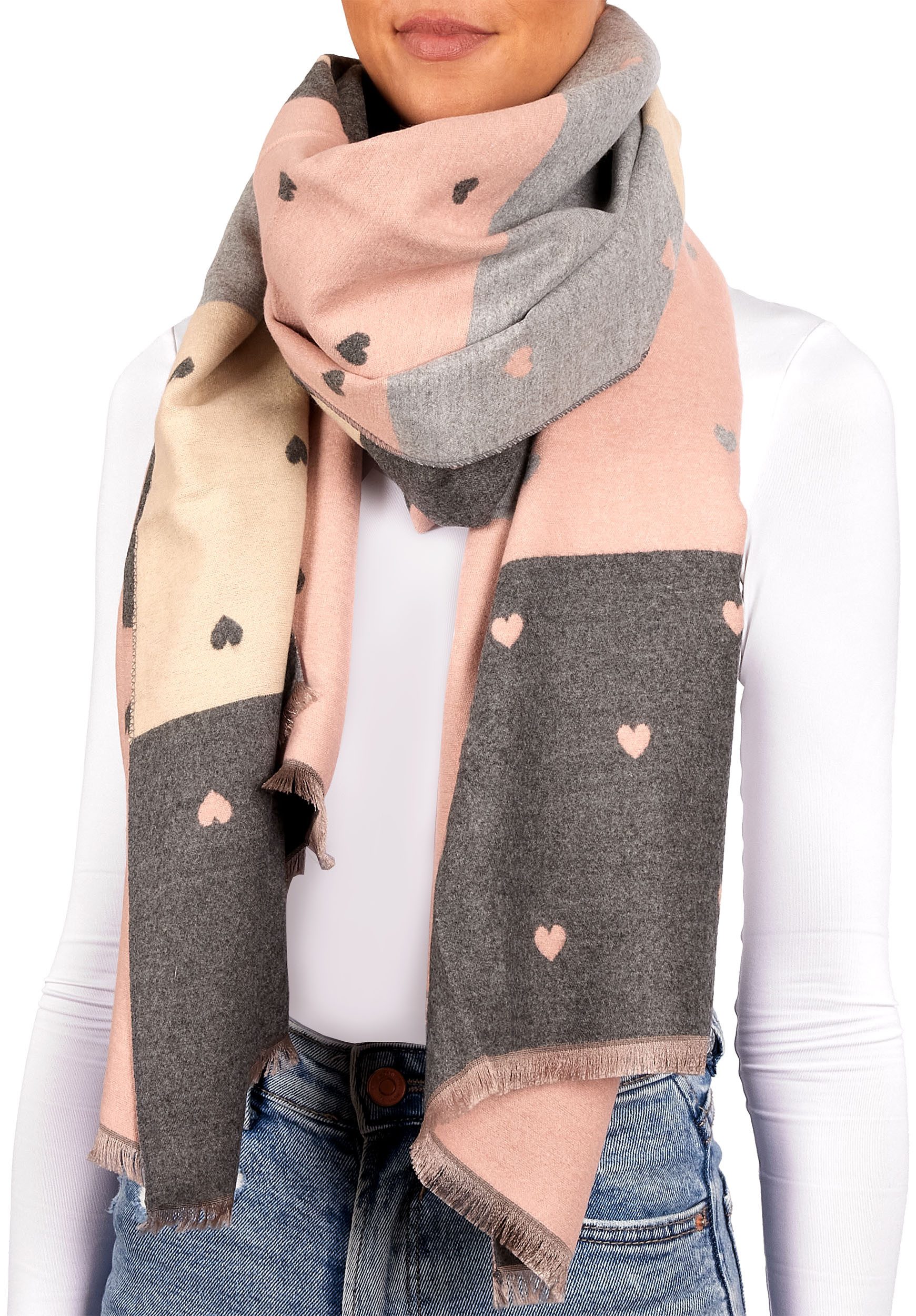 BRUBAKER Schal Cashmirillo Damen Schal mit Herz Muster - 70 x 200 cm, (Weic günstig online kaufen