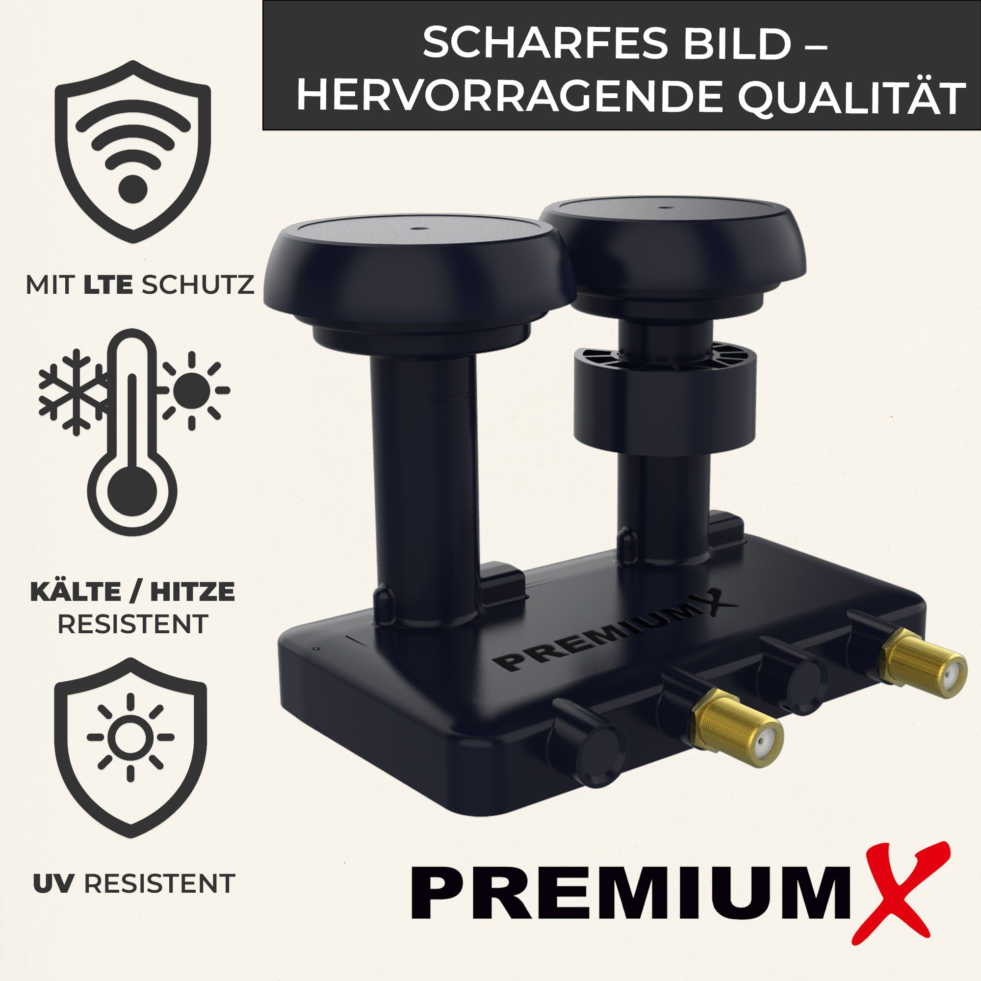 Thumbnail - PremiumX Twin Monoblock LNB 6° PXMB-6T Sat für 2 Teilnehmer DVB-S2 HDTV UHD Monoblock-LNB