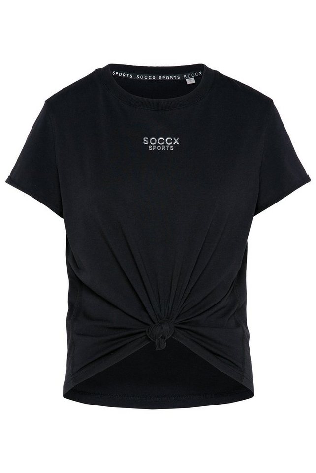 SOCCX Rundhalsshirt mit fixierten Turn-Up-Ärmeln, Rundhalsausschnitt mit  breiter Rippblende