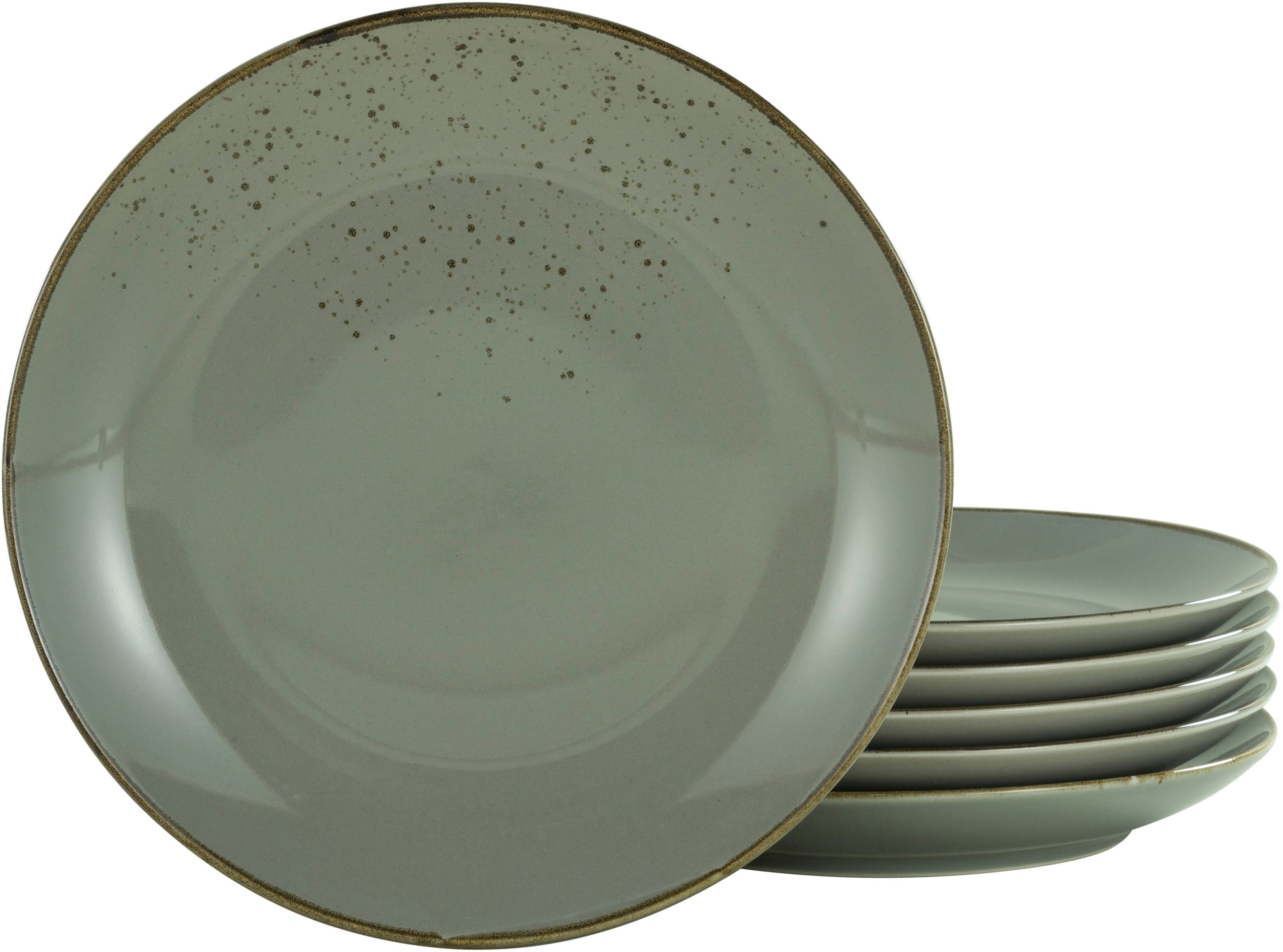 CreaTable Dessertteller Essteller NATURE COLLECTION, (6 St), Teller Set für 6 Personen, Ø 21 cm, Steinzeug