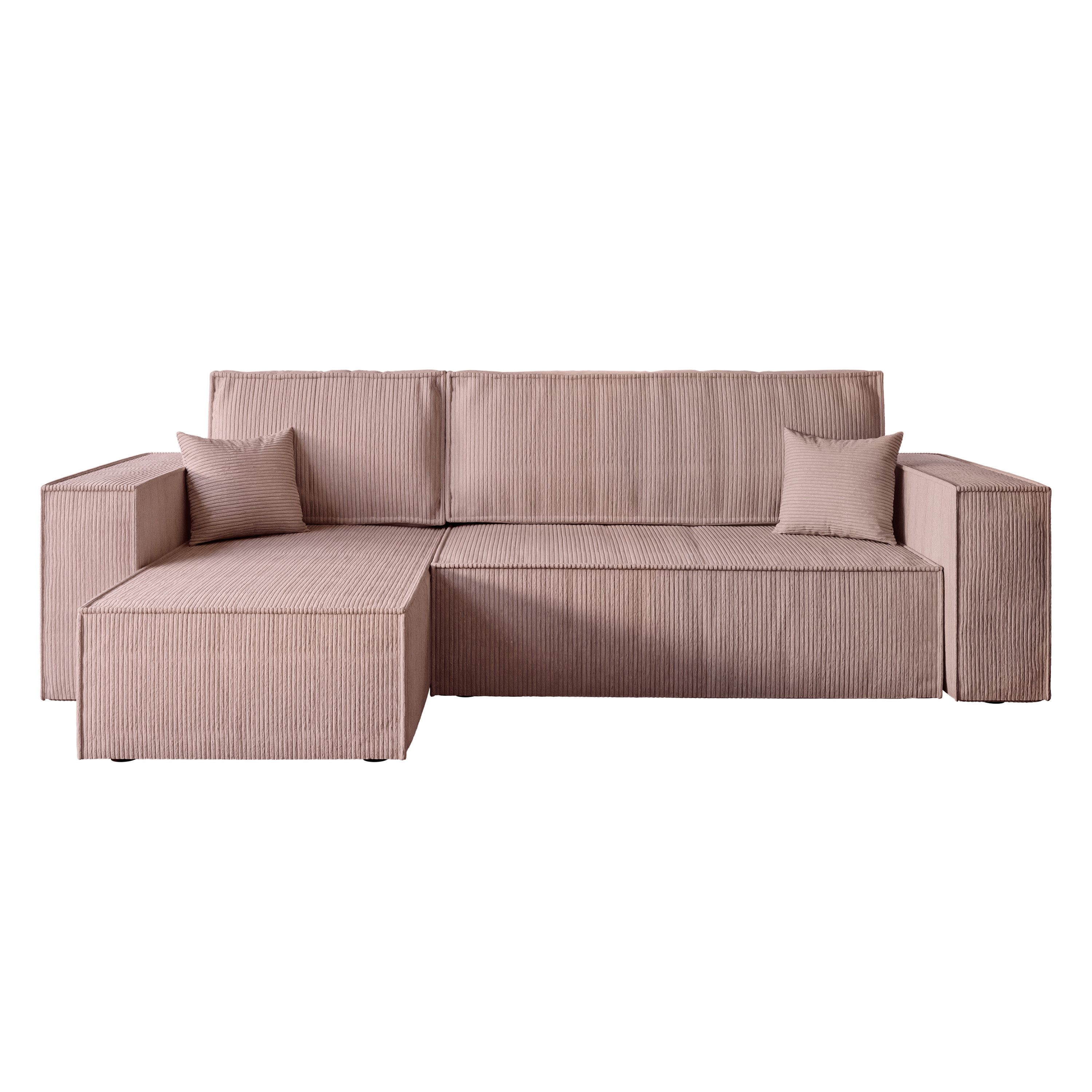 Lookway Ecksofa Gepolstertes CARLOS L-Form, Cord-Stoff, mit Schlaffunktion und Bettkasten, Seite universal