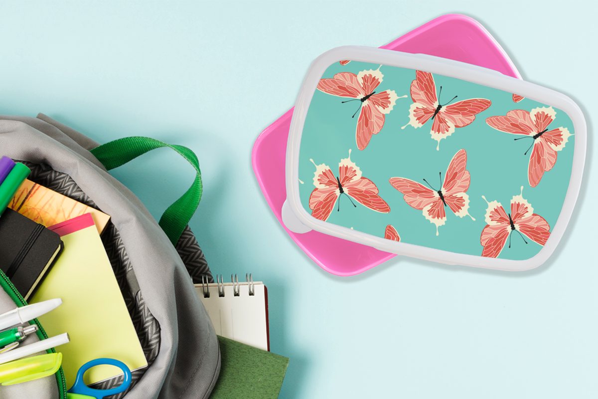 Rosa Kunststoff, - Kunststoff Mädchen, (2-tlg), Kinder, Snackbox, für Lunchbox Erwachsene, Muster, Brotdose Schmetterlinge Brotbox - MuchoWow