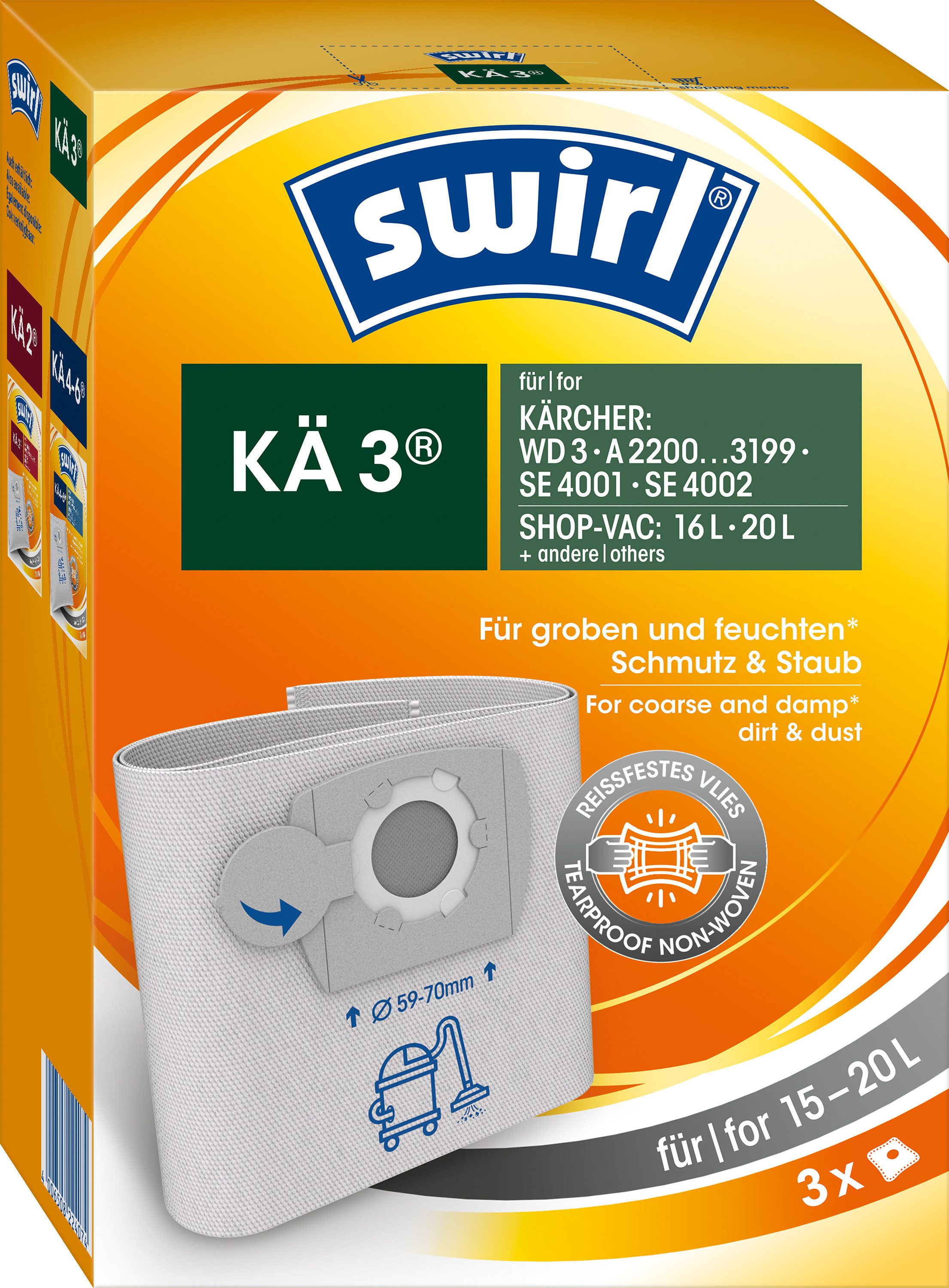 Swirl Staubsaugerbeutel Swirl KÄ3 KÄ 3, passend für Kärcher Staubsauger, 3 St., Optimale Passform, Leistung und Form exakt abgestimmt