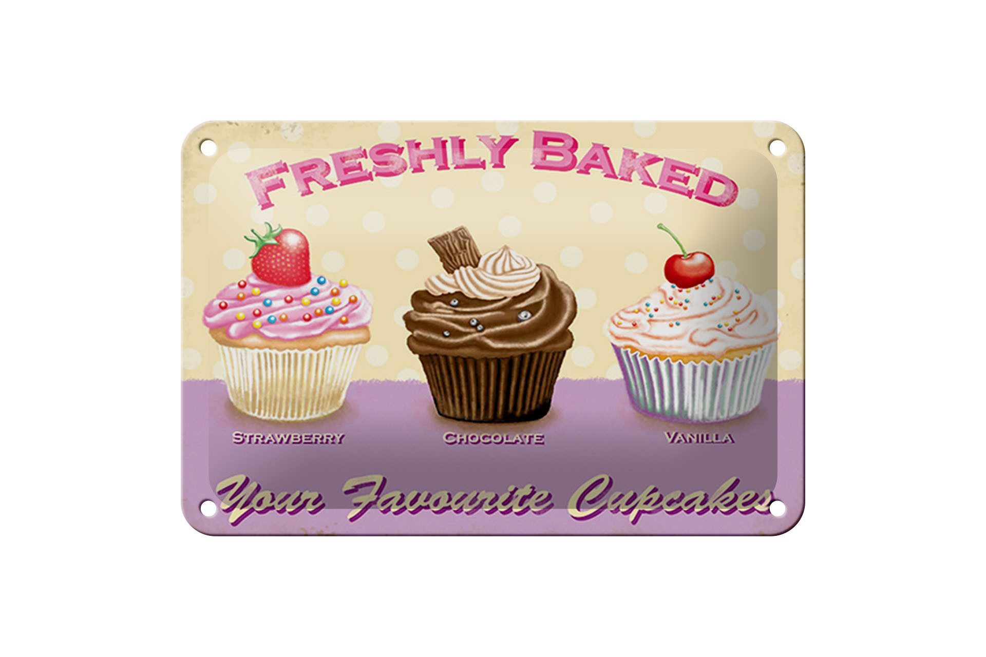 Femer GmbH Metallschild Spruch 18x12cm baked your favourite cupcakes, (1 St), gewölbte Oberfläche, abgerundete Ecken, umgeschlagene Kanten