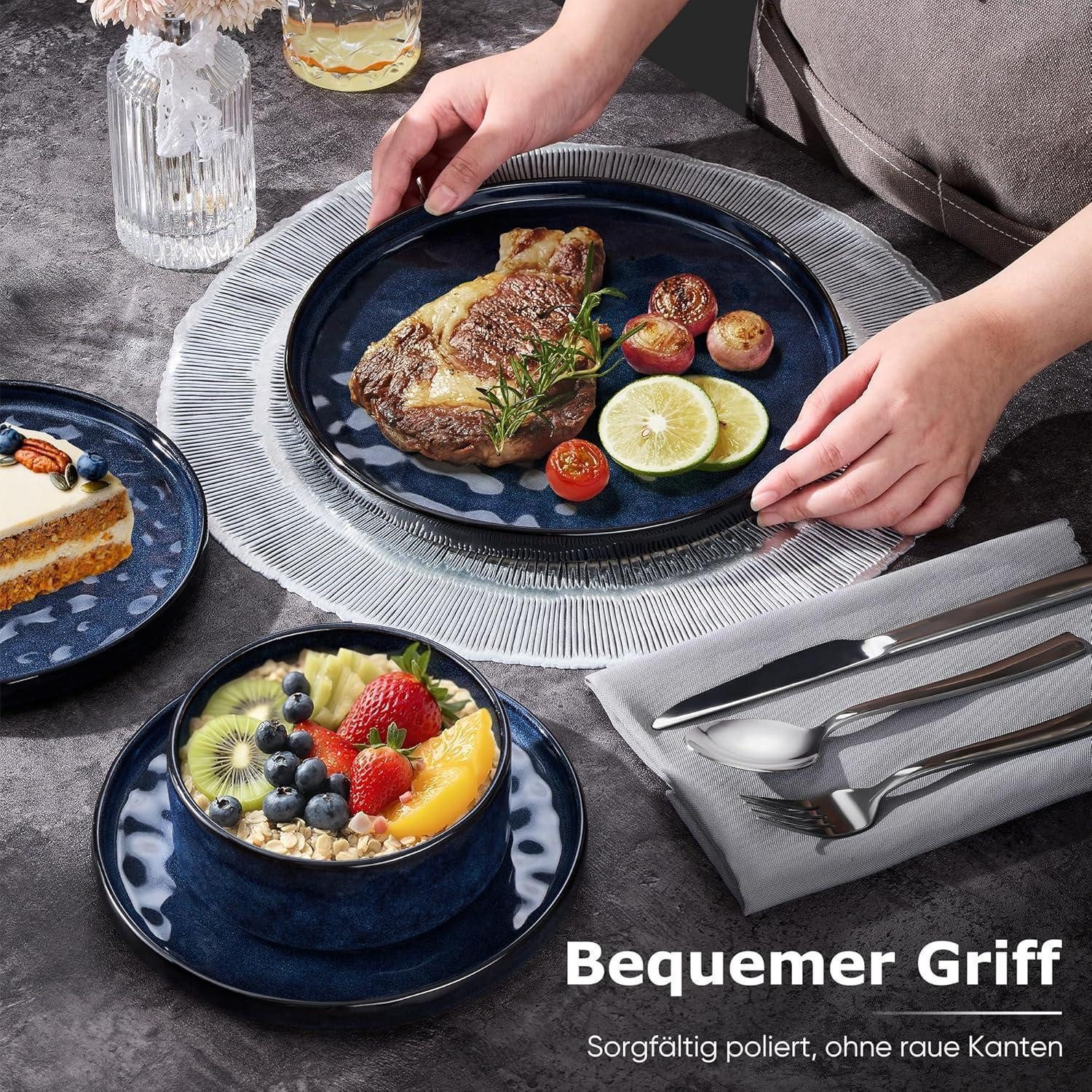 LuxusKollektion Salatbesteck Geschirrset 18teilig Steinzeug Tafelservice 6Personen Galaktisch Blau