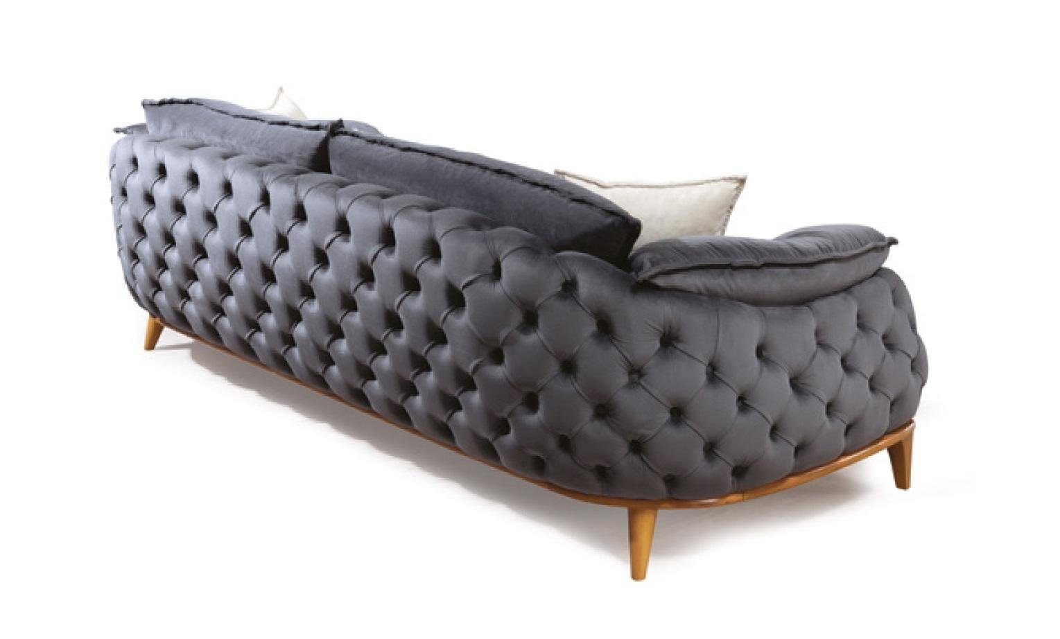 Chesterfield-Sofa Graue Polster-Couch im Stoff-Leder-Mix mit klassischem Design
