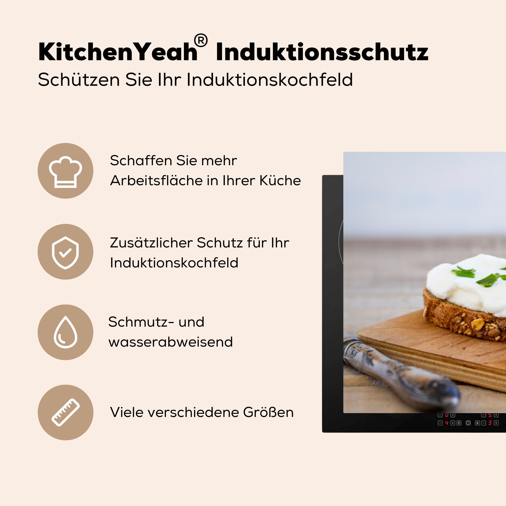 (1 tlg), Schmelzkäse, mit Schutz für 81x52 Ceranfeldabdeckung Vinyl, die Herdblende-/Abdeckplatte MuchoWow cm, küche, Brot Induktionskochfeld