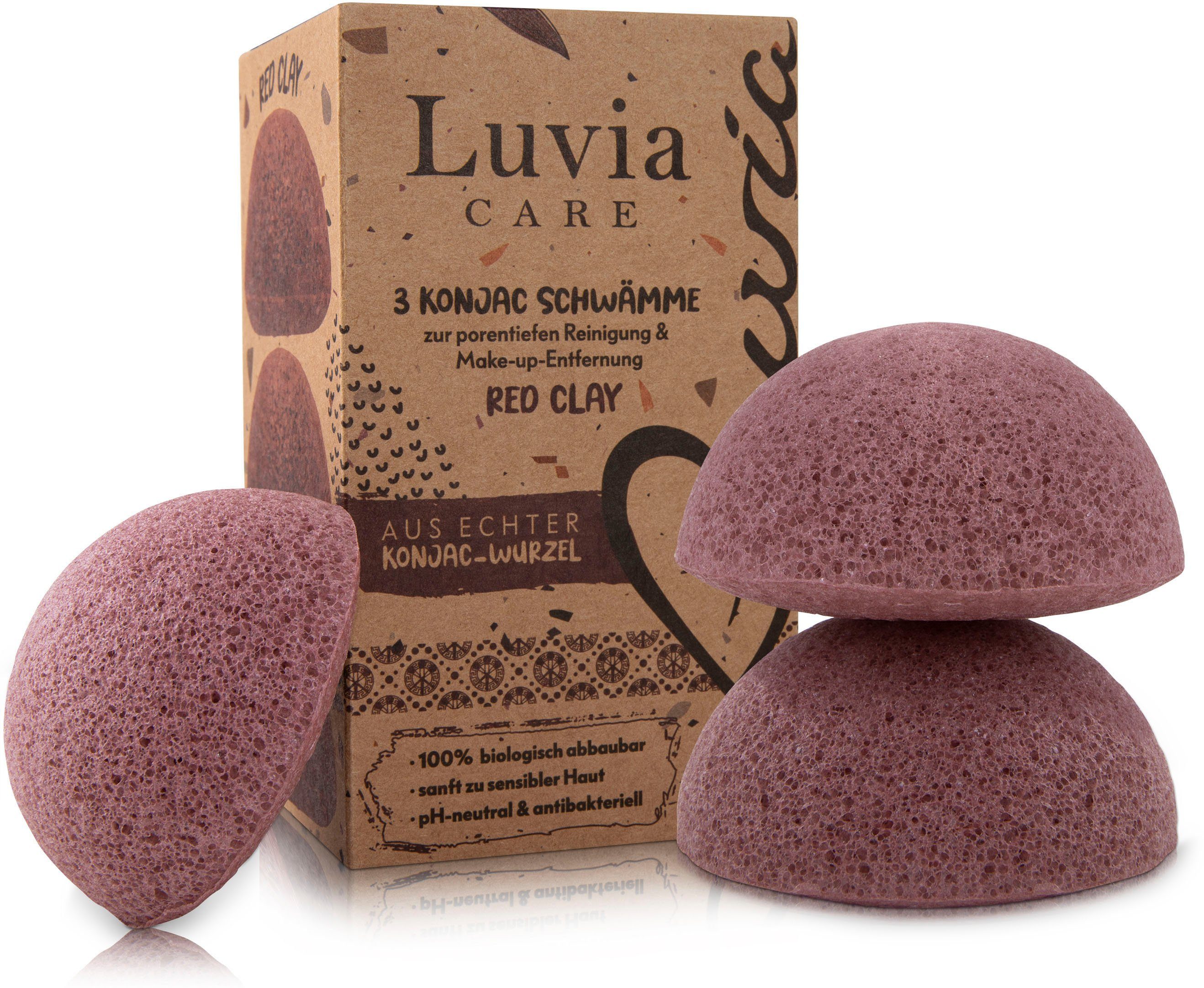 Red Schwamm flieder Gesichtsreinigungsschwamm Konjac tlg. 3 Luvia Cosmetics Set Clay,