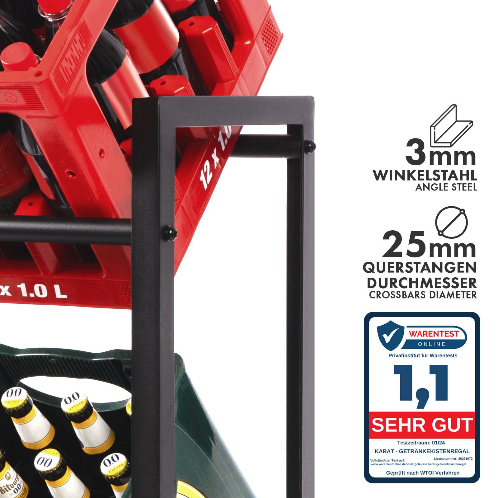 Karat Flaschenregal Flaschenkastenständer Kenji, Schwarz, In 2 Größen erhältlich